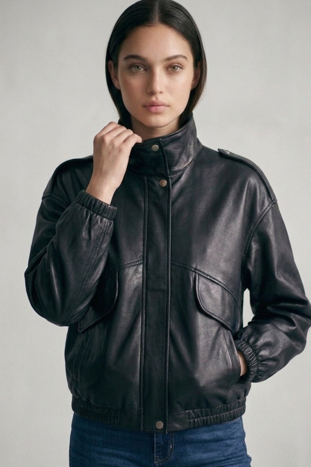 Faux Leather Bomber Jacket