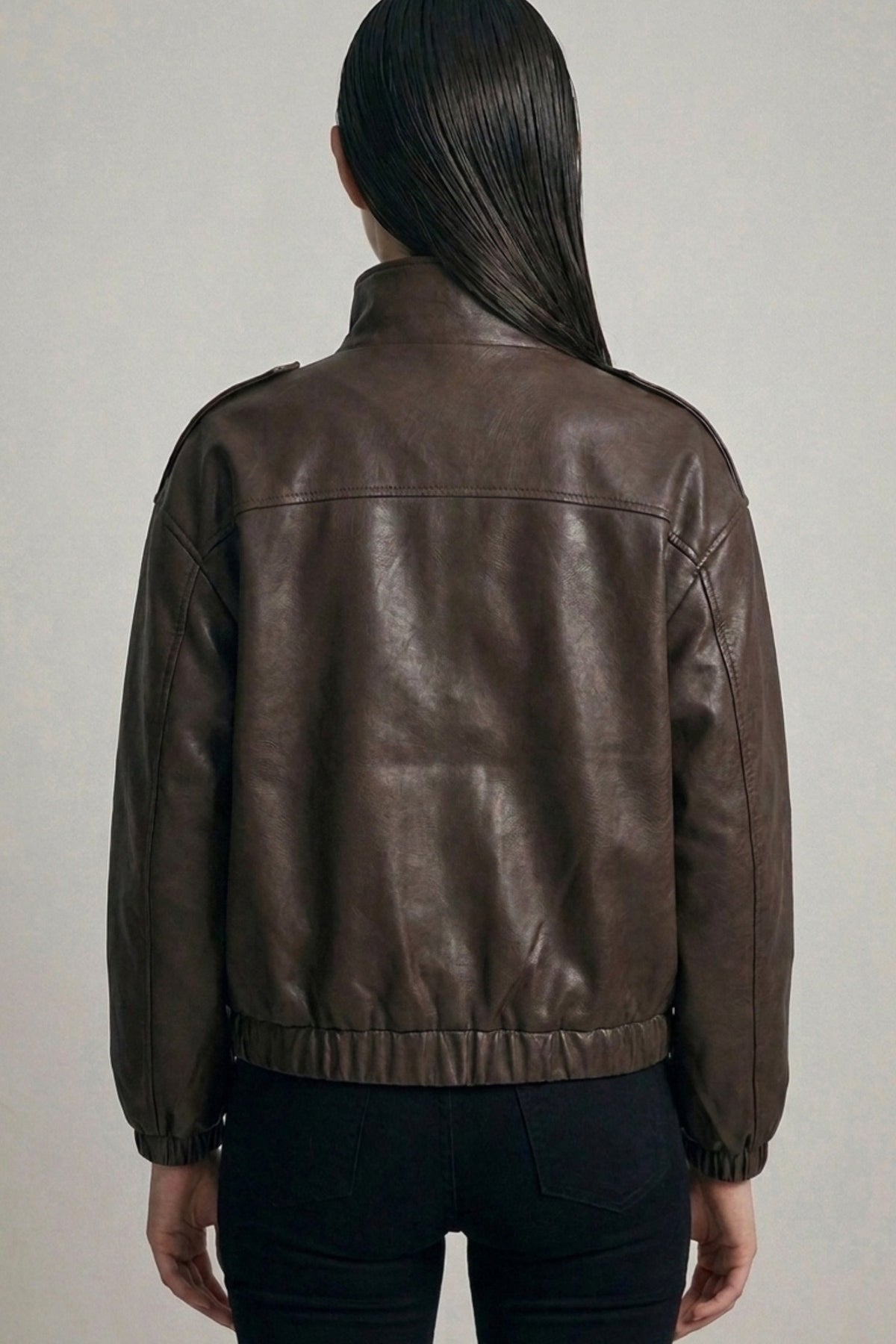 Faux Leather Bomber Jacket
