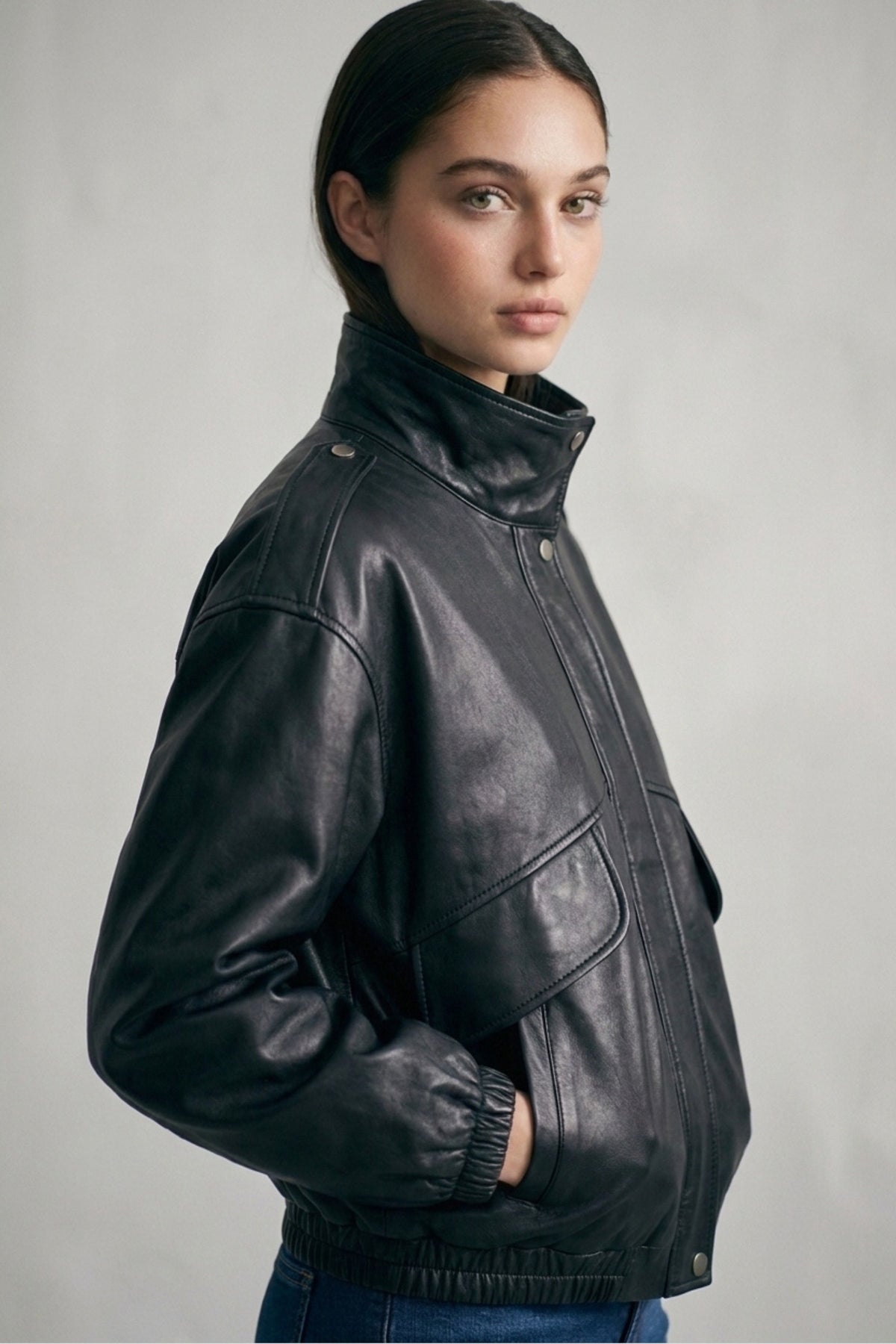 Faux Leather Bomber Jacket