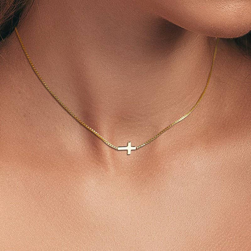 18K side CROSS NECKLACE