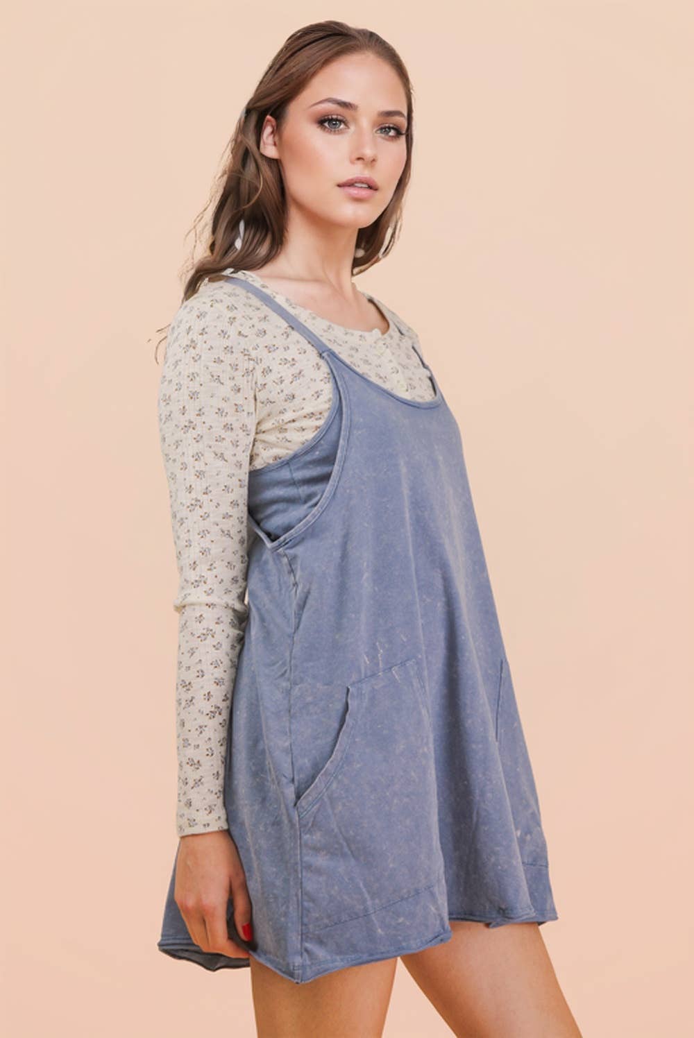 Mineral Washed Knit Mini Dress with Shorts Inside 