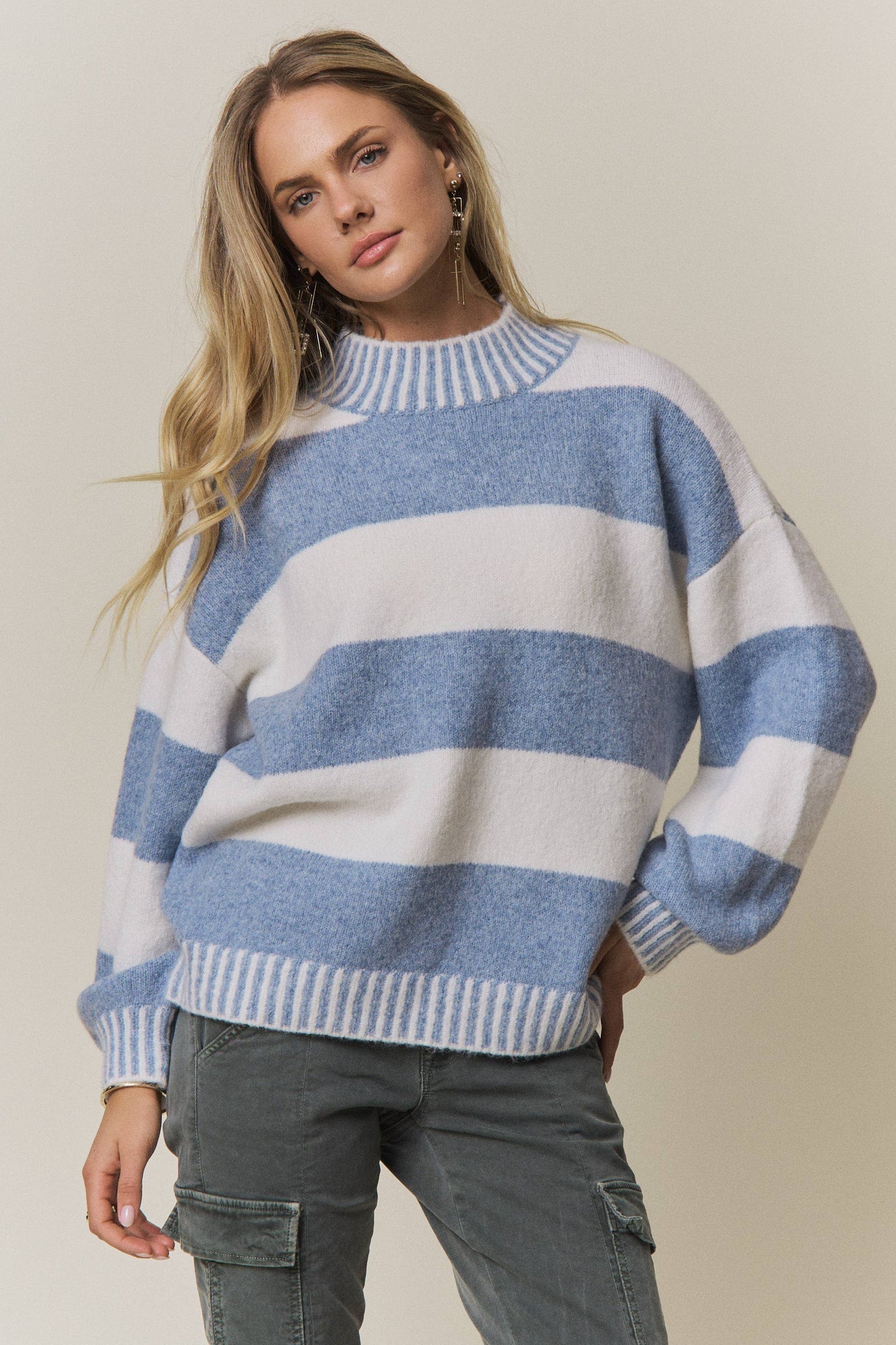 STRIPED MOCK NECK SWEATER
