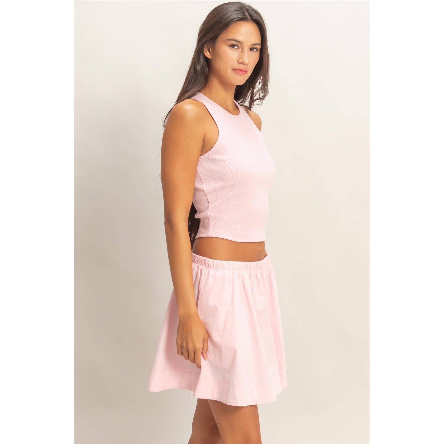 Sleeveless Ribbed Top And Skirt Set