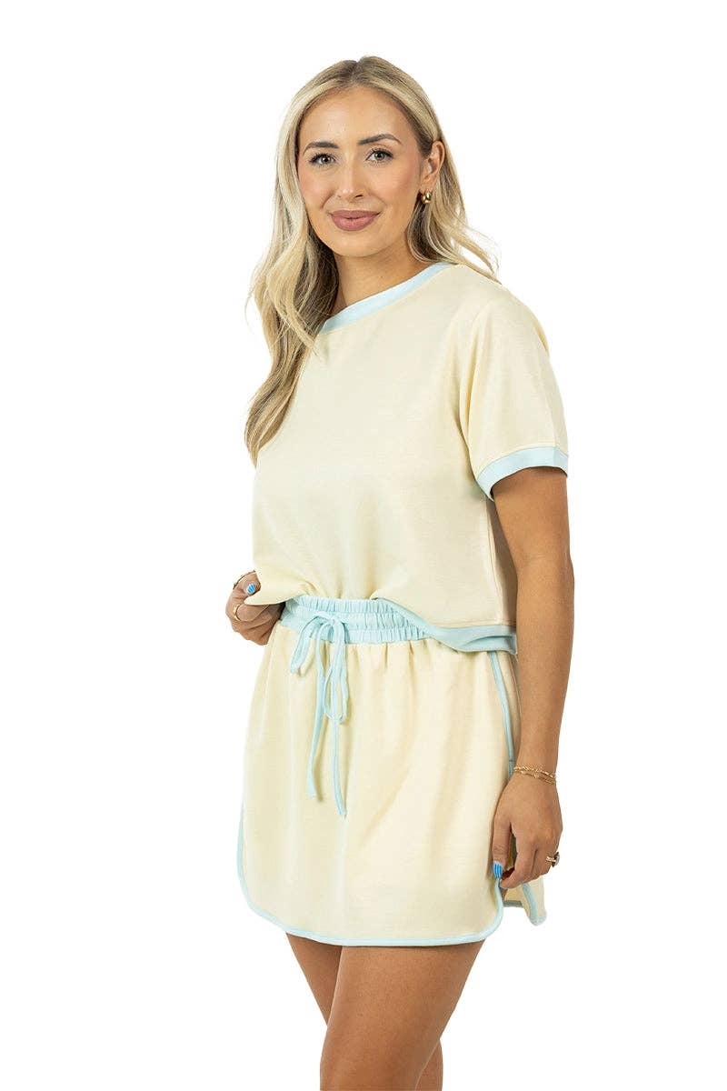 Yellow and Blue Contrast Cute Matching Skirt Set