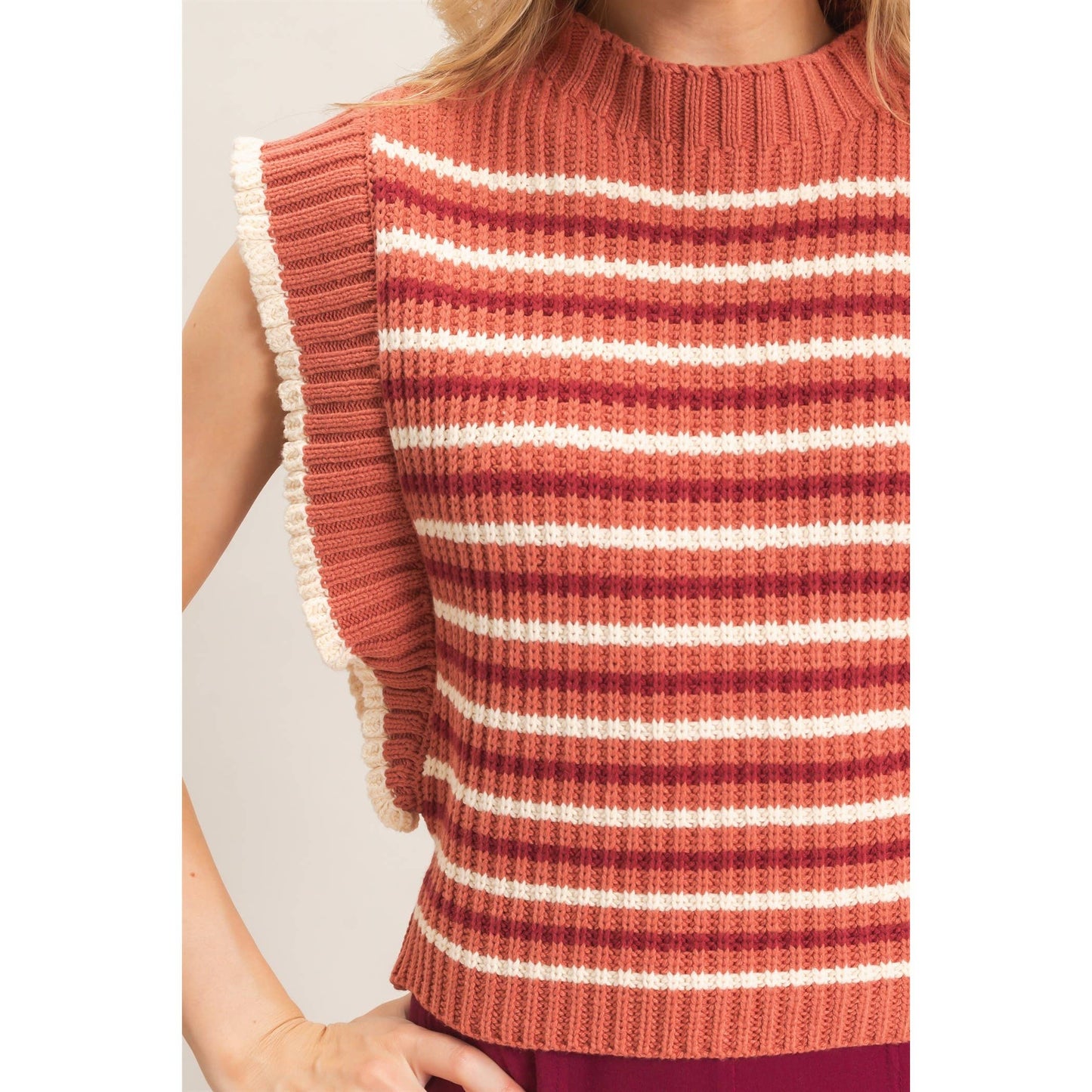 Ribbed Ruffle Sleeve Sweater