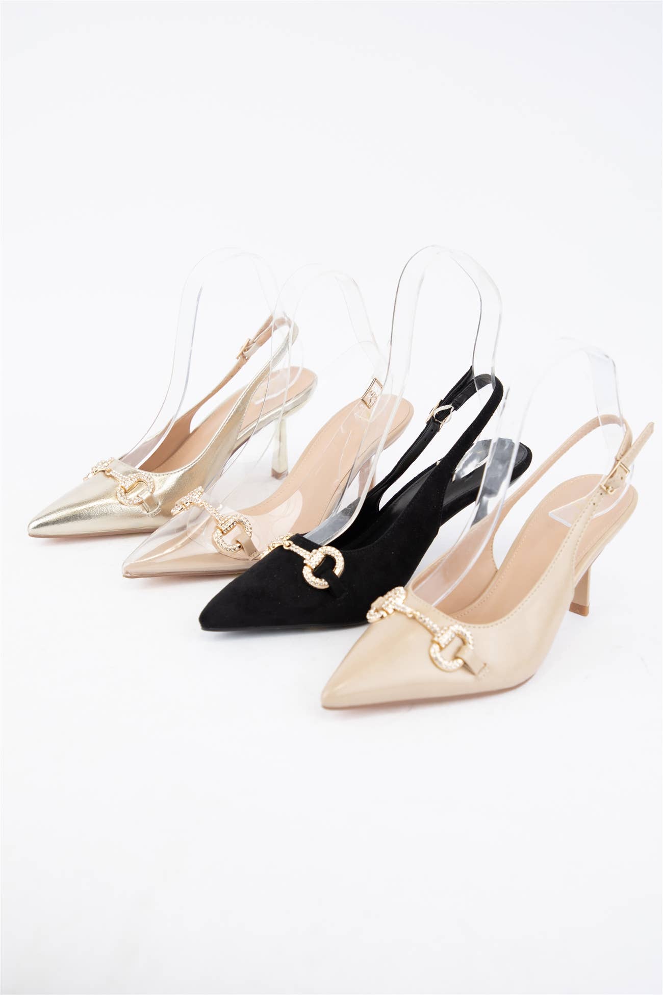 MARIBEL-1 LUXURY CRYSTAL HORSEBIT SLINGBACK HEELS