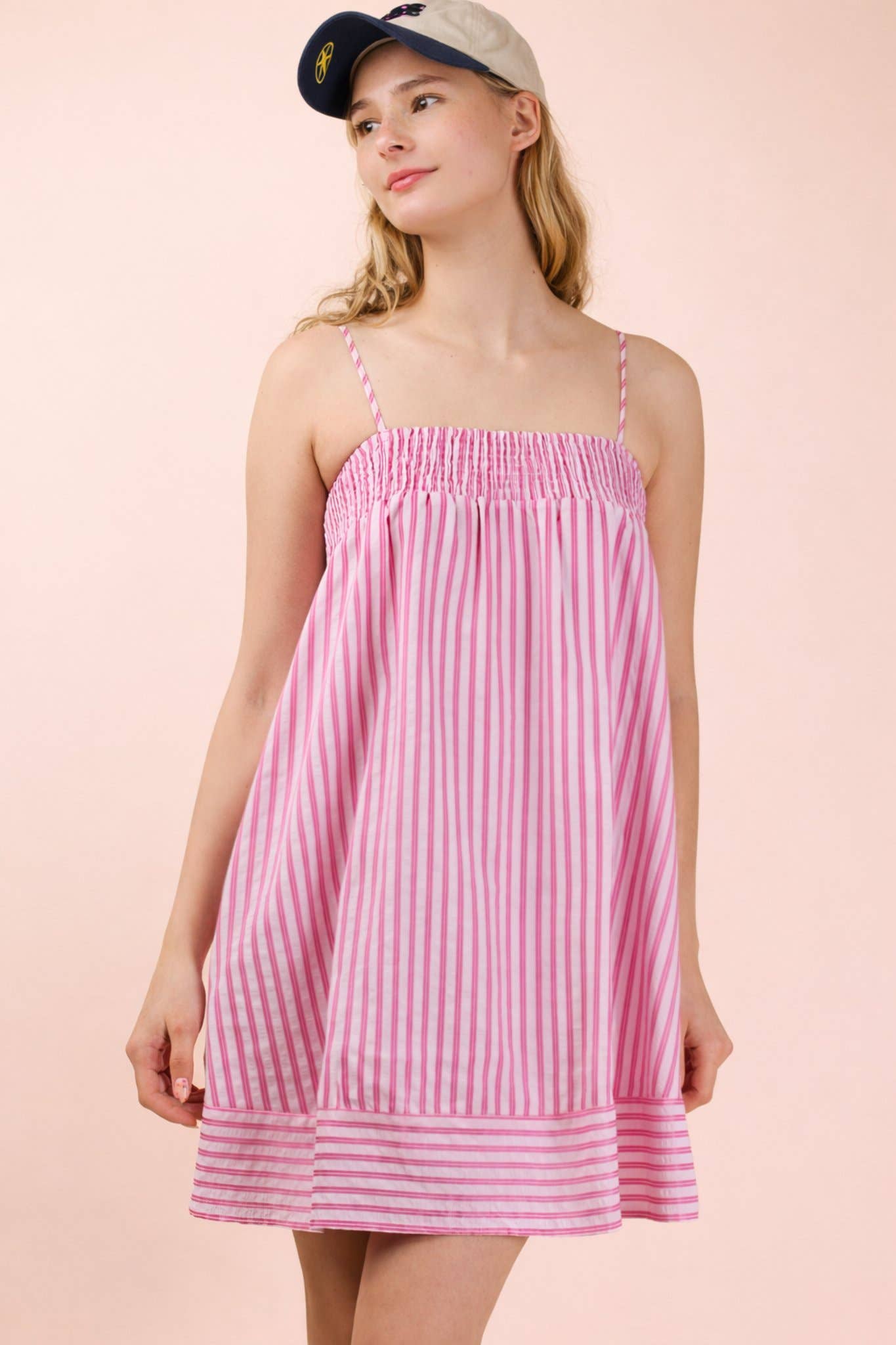 Smocking Detail Stripe Woven Mini Sundress