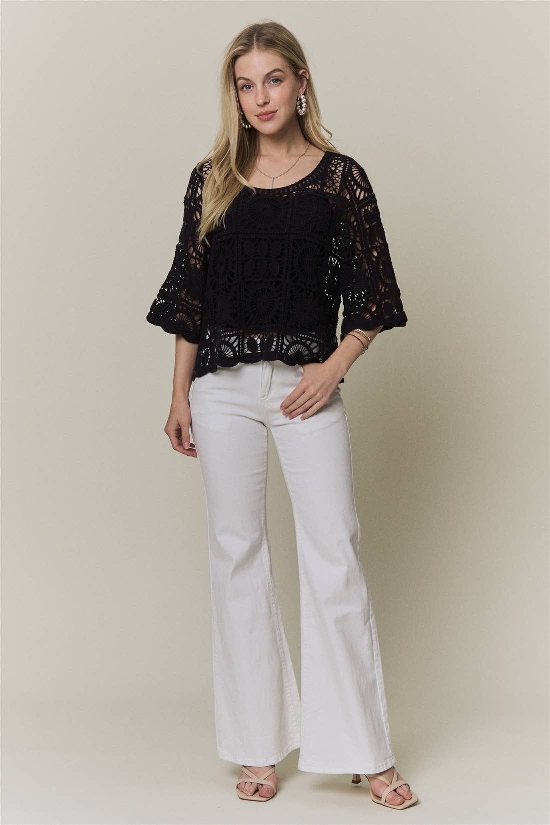 OPEN-KNIT SQUARE CROCHET TOP