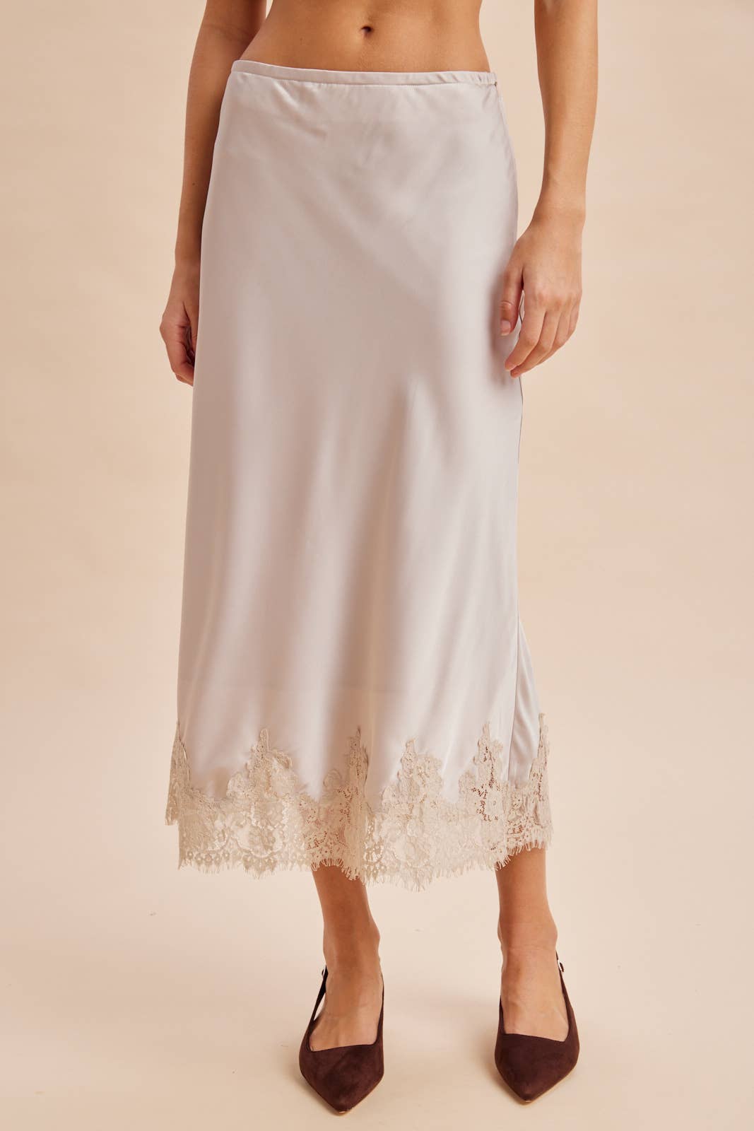 SATIN LACE TRIM SKIRT
