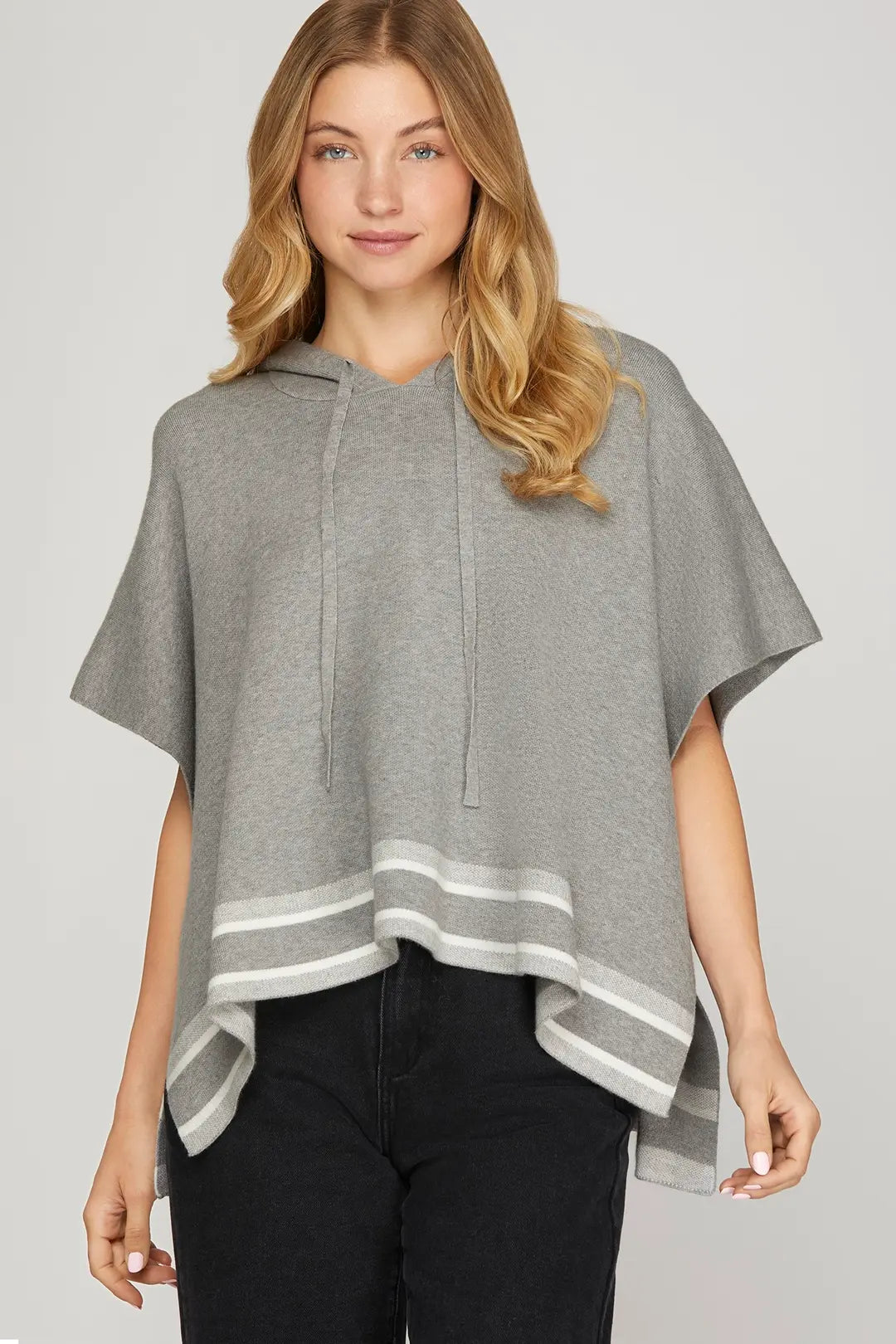 SHORT SLEEVE LOOSE FIT HOODED SWEATER TOP