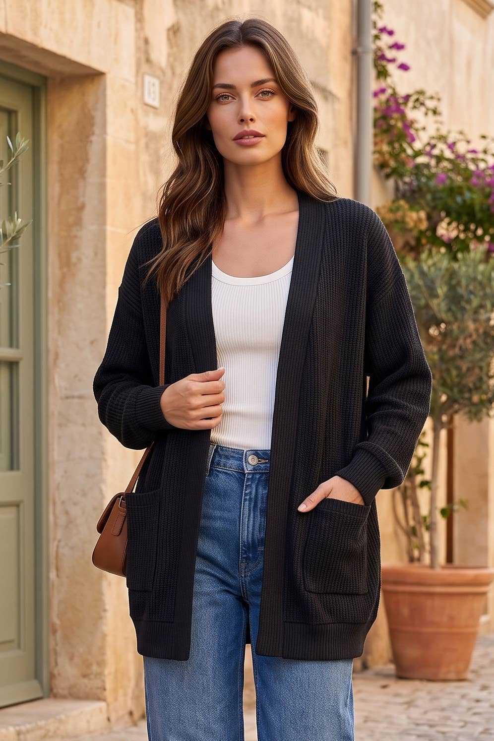 Curly Rib Relaxed Front Pocket Cardigan