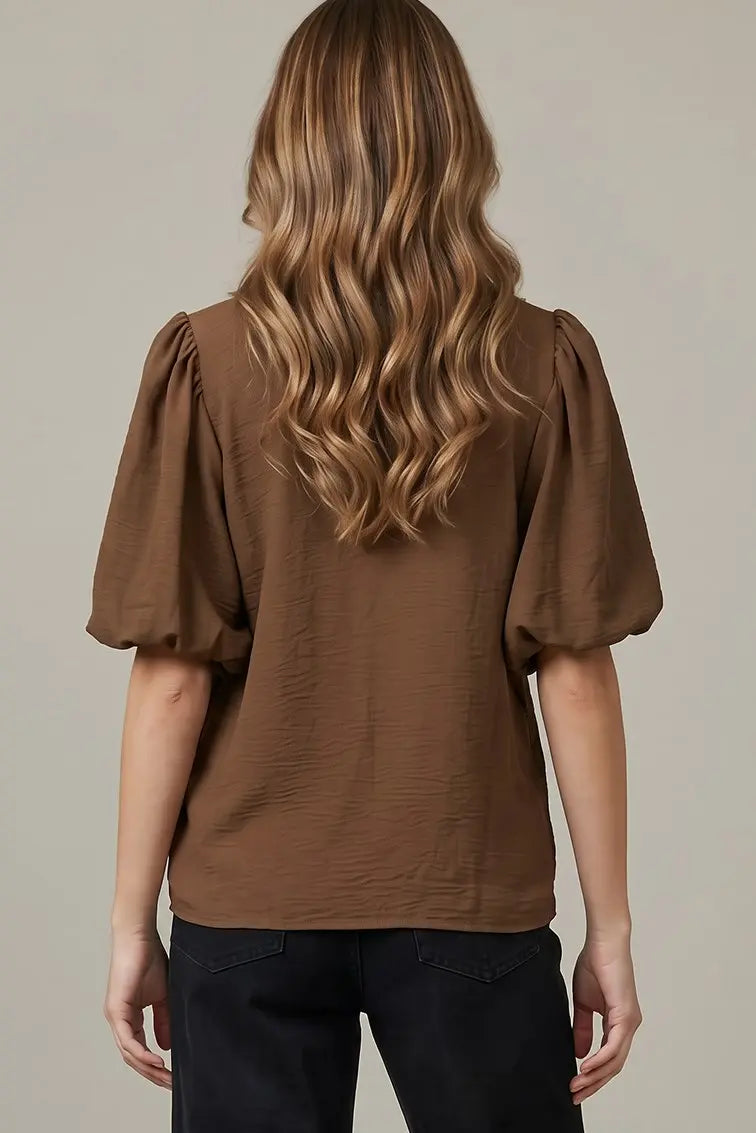 PUFF SLEEVE PINTUCK TOP