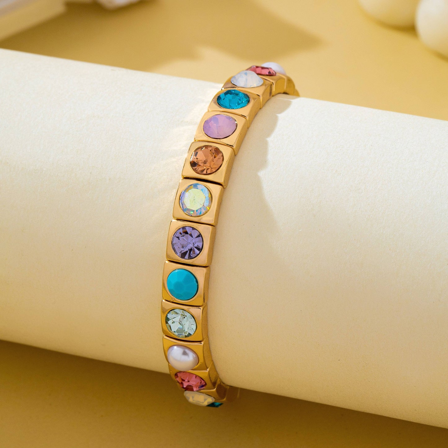 Multicolored Gemstone & Pearl Stretch Bracelet