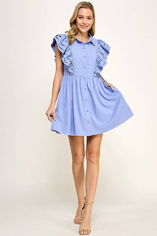 Collared Dress With Ruffles