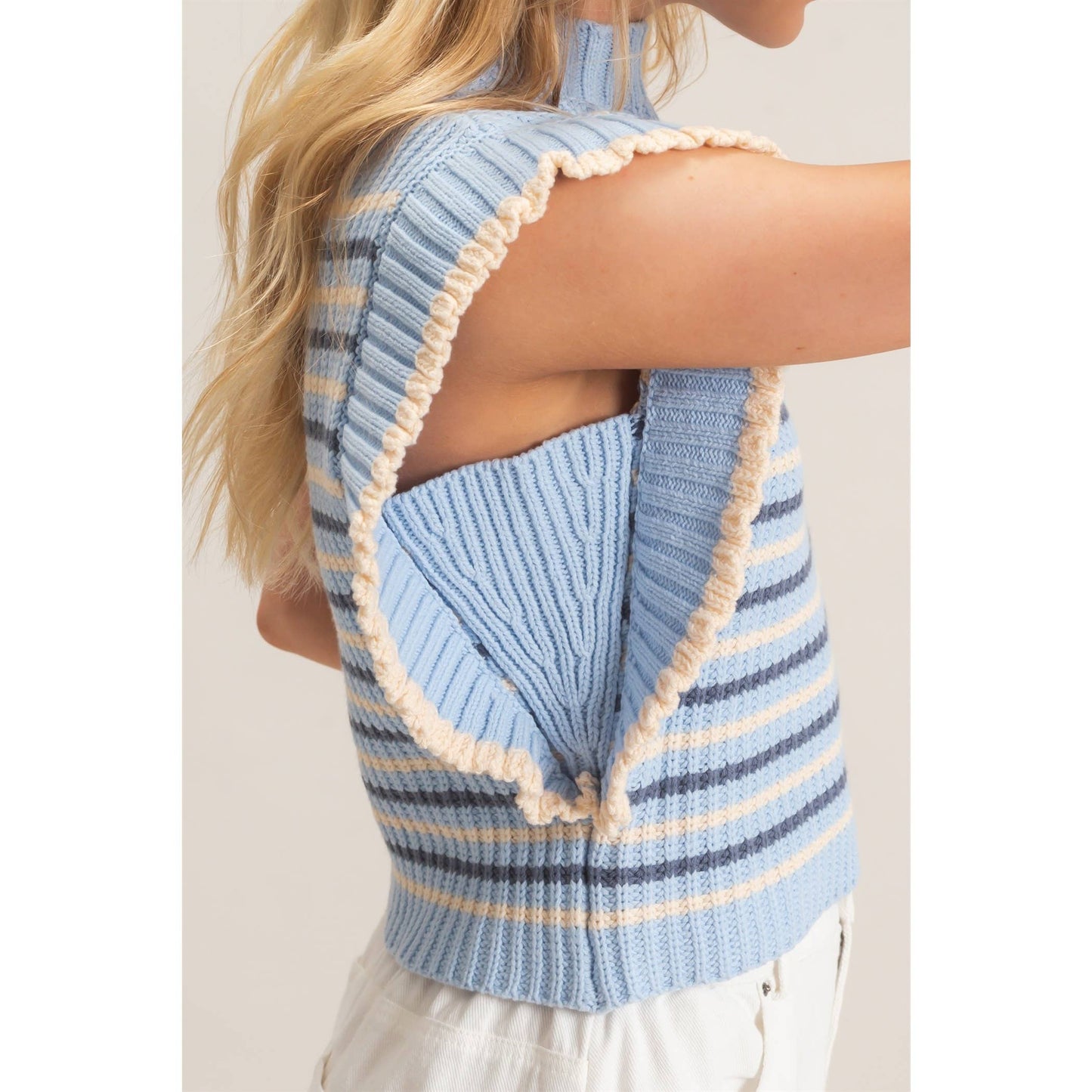 Ribbed Ruffle Sleeve Sweater