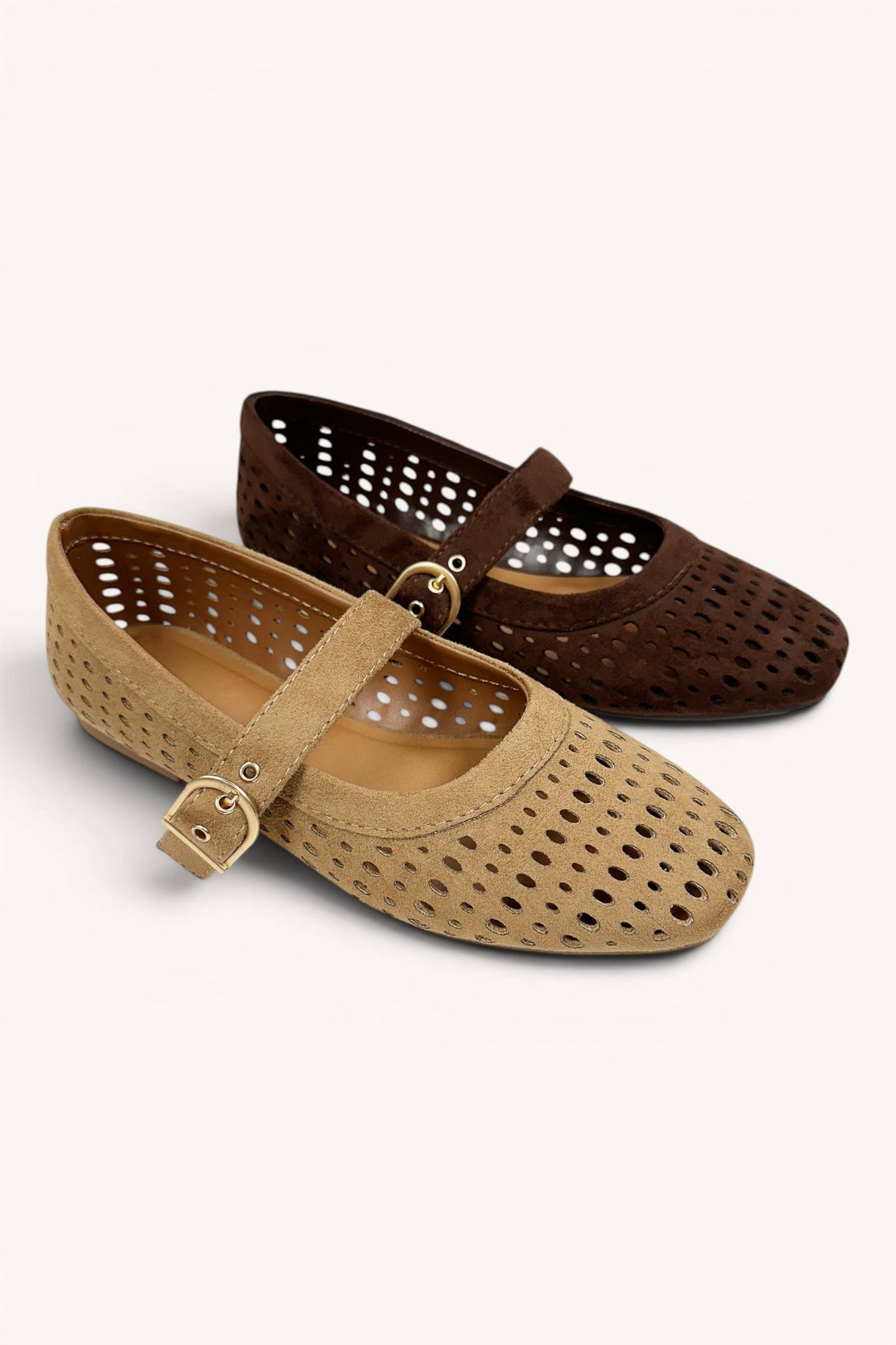 SHEILA Perforated Mary Jane Ballet Flats Breathable Punching