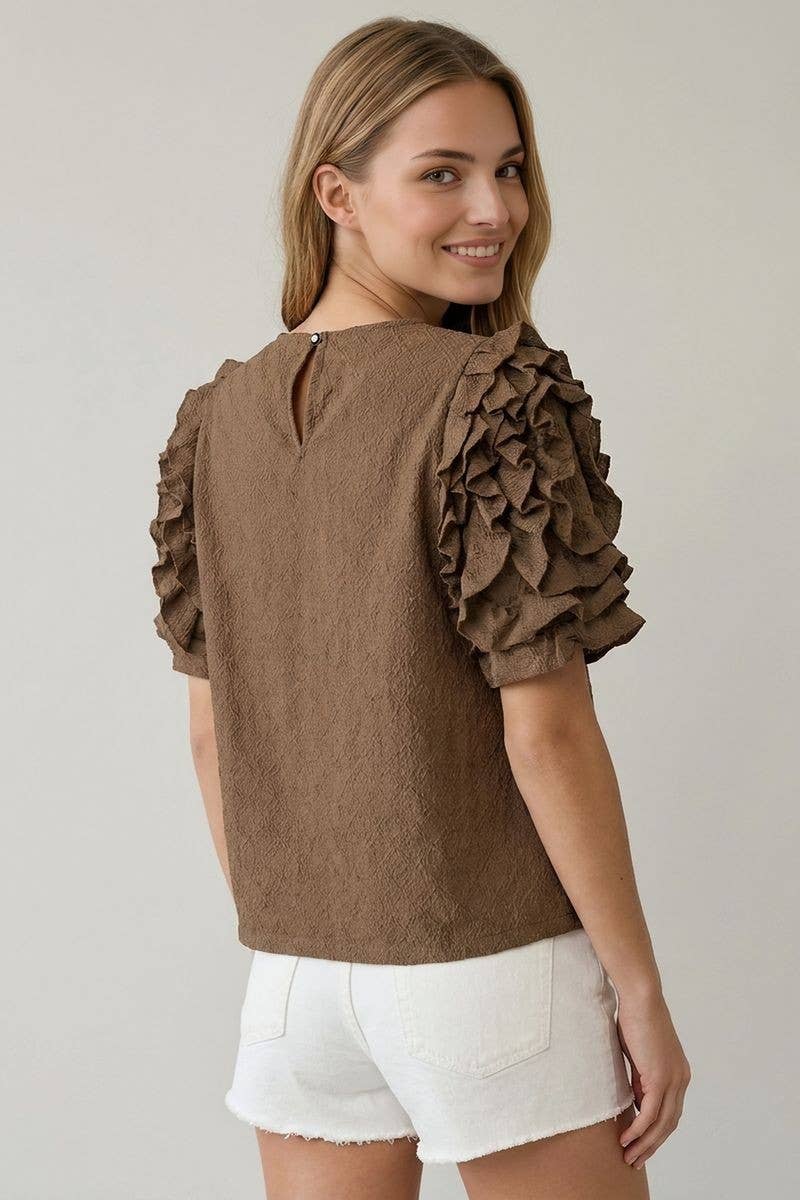TEXTURED RUFFLE SLEEVE TOP