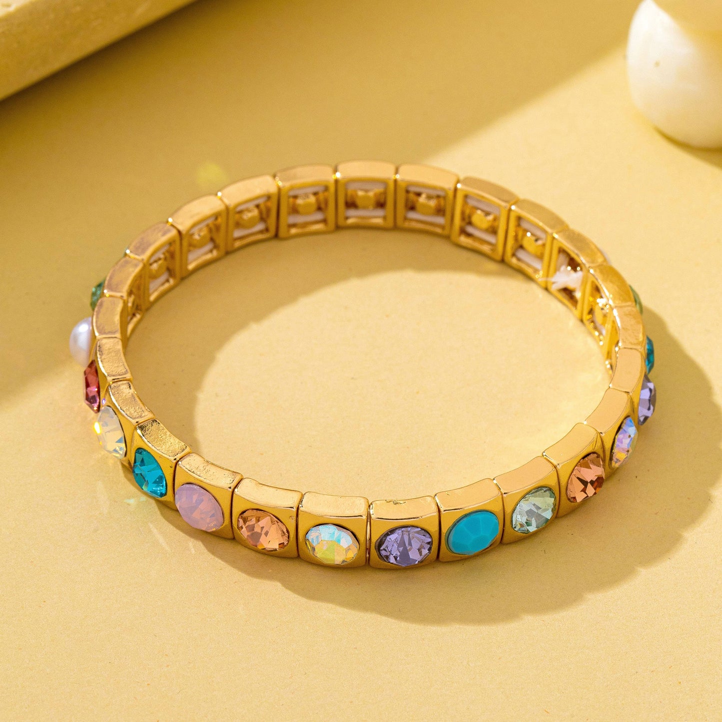 Multicolored Gemstone & Pearl Stretch Bracelet