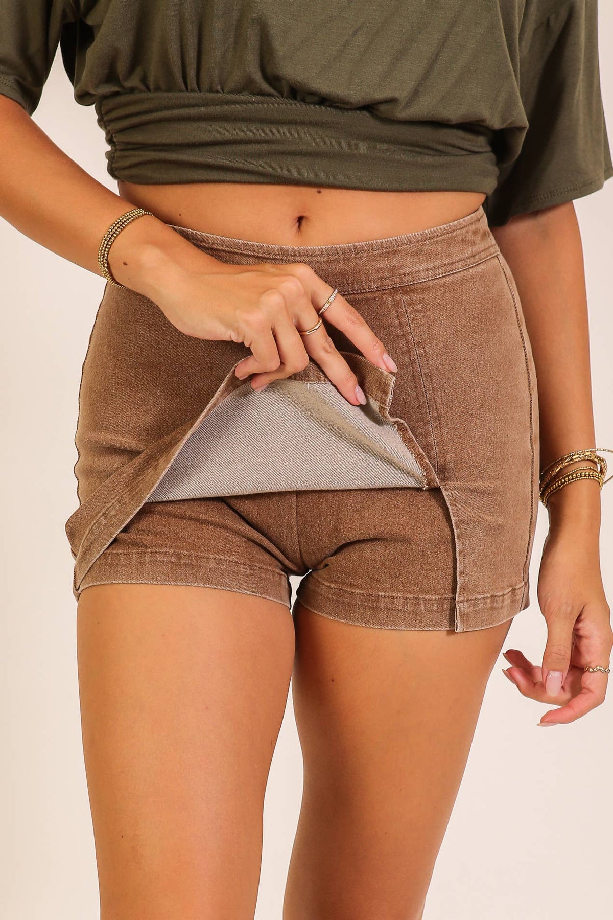 High waisted stretchy denim skort