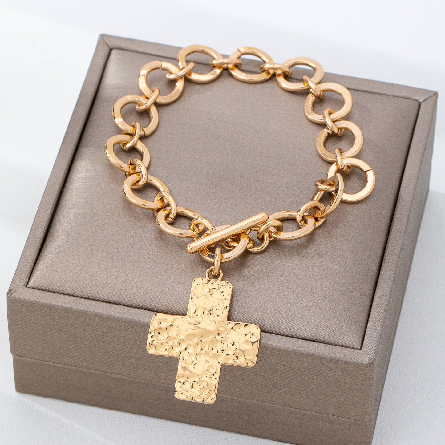 Hammered Cross Toggle Bracelet
