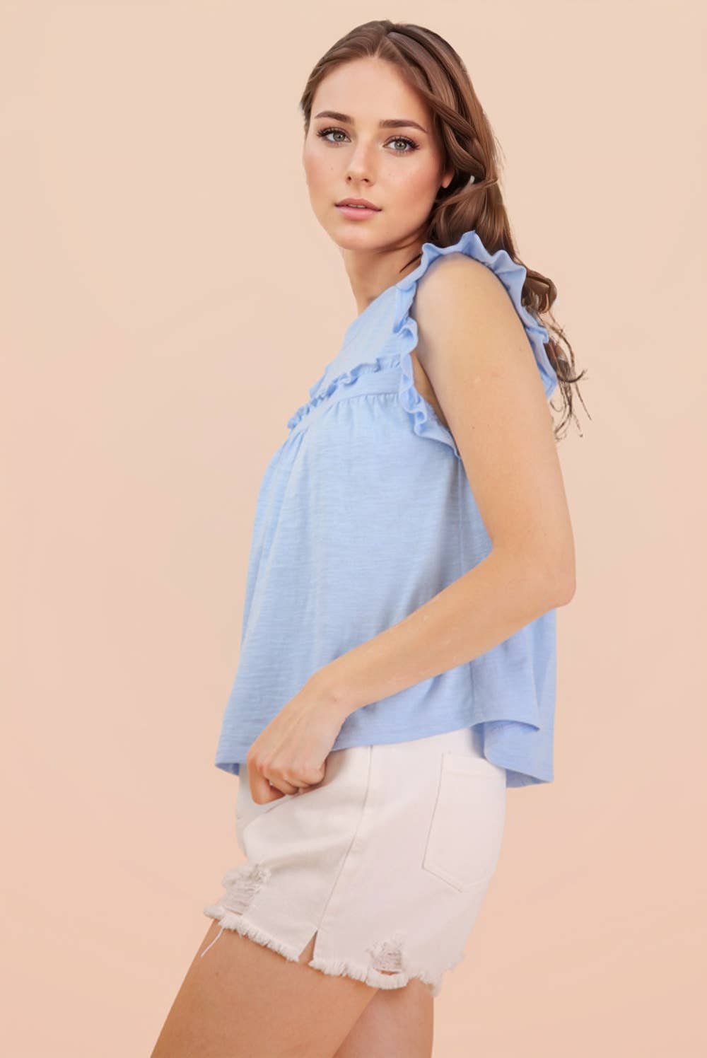Ruffle Detail Solid Knit Top