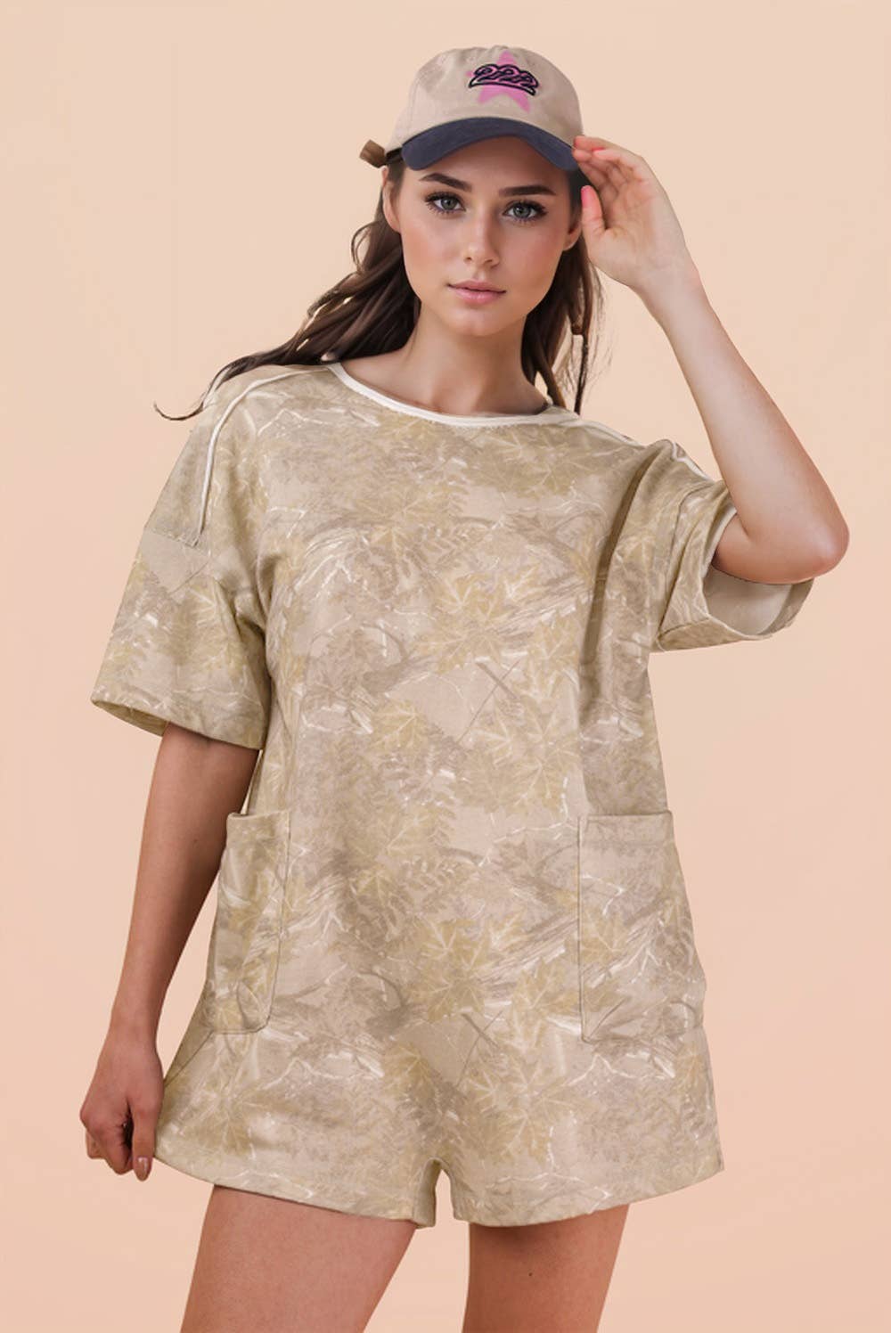Camo Print Knit Casual Romper