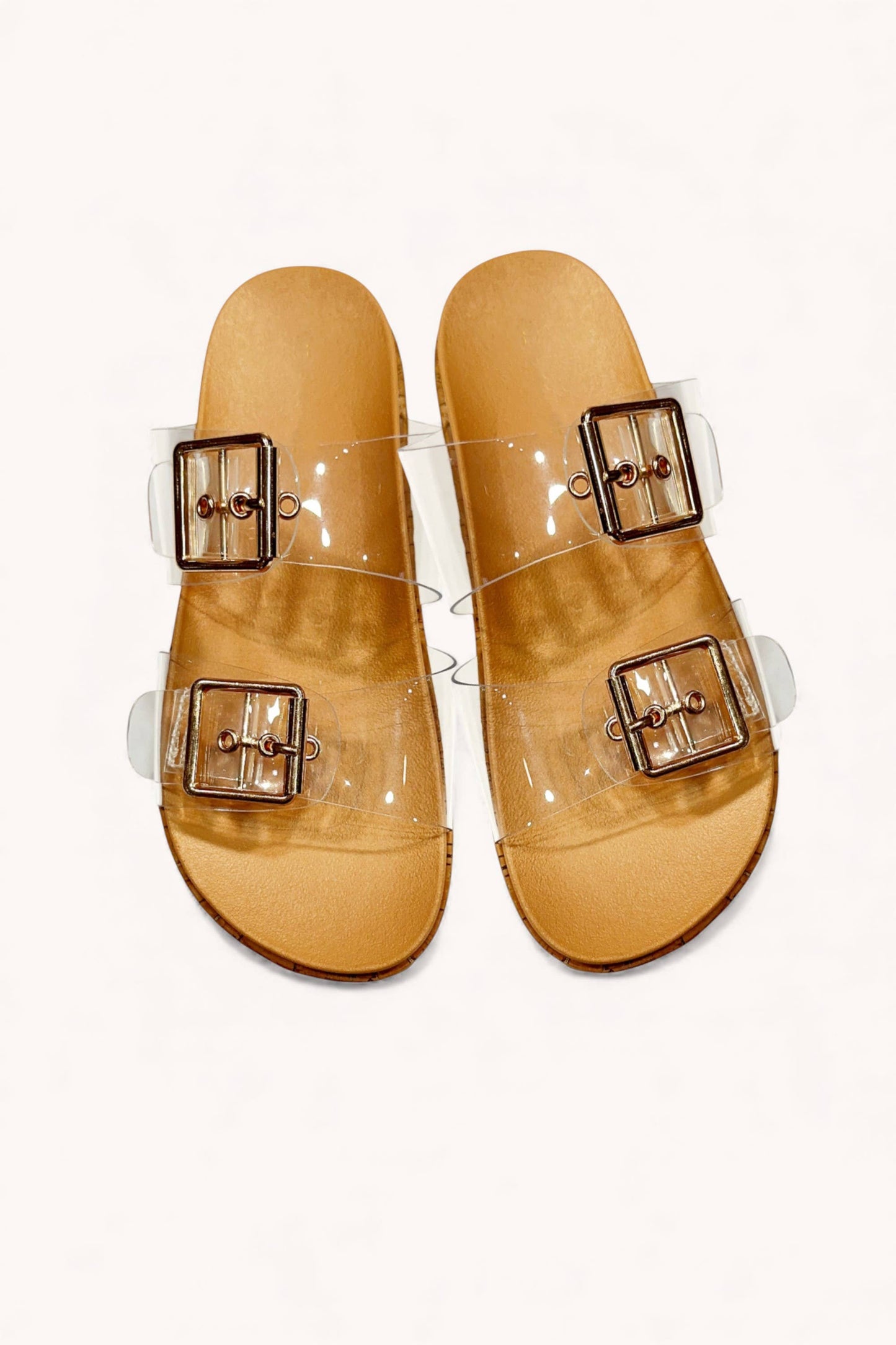 NEWYORK-19 TRENDY DUAL CLEAR PVC BUCKLE CHIC CORK PLATFORM S