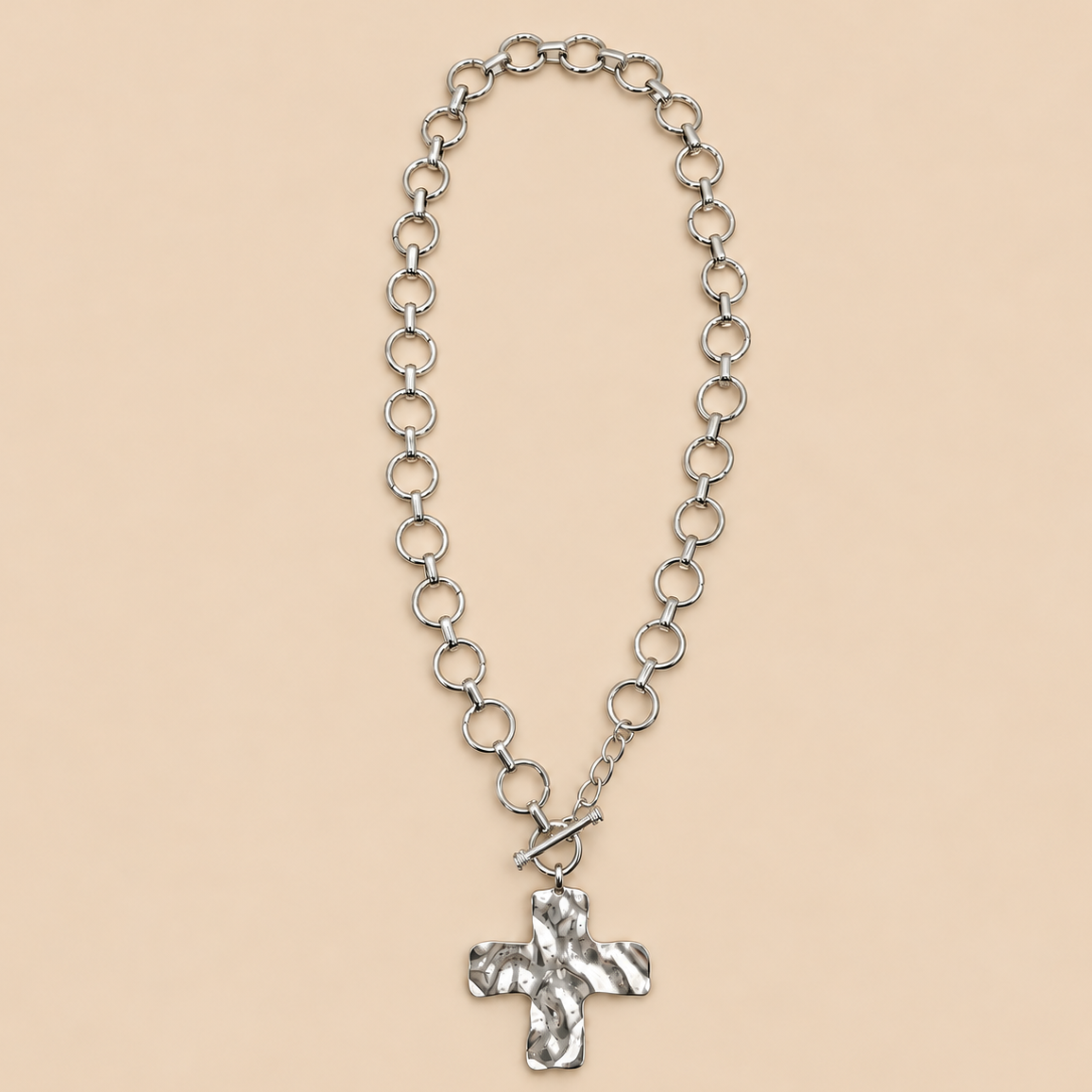 NOTABLE HAMMERED CROSS FRONT TOGGLE NECKLACE