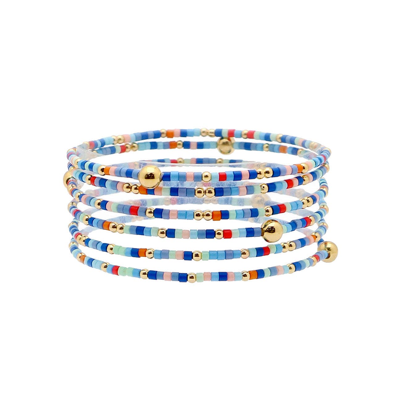 Blue Sead Beed and Gold Stretch Bracelets