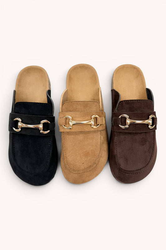 Suede Horsebit Moccasin Loafer Mule Slide Flats