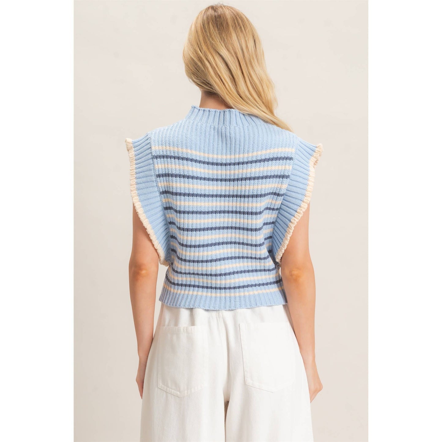 Ribbed Ruffle Sleeve Sweater