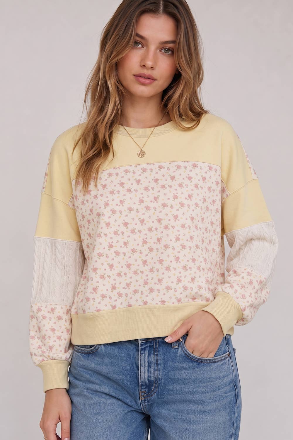Floral Patchwork Contrast Sweatshirt