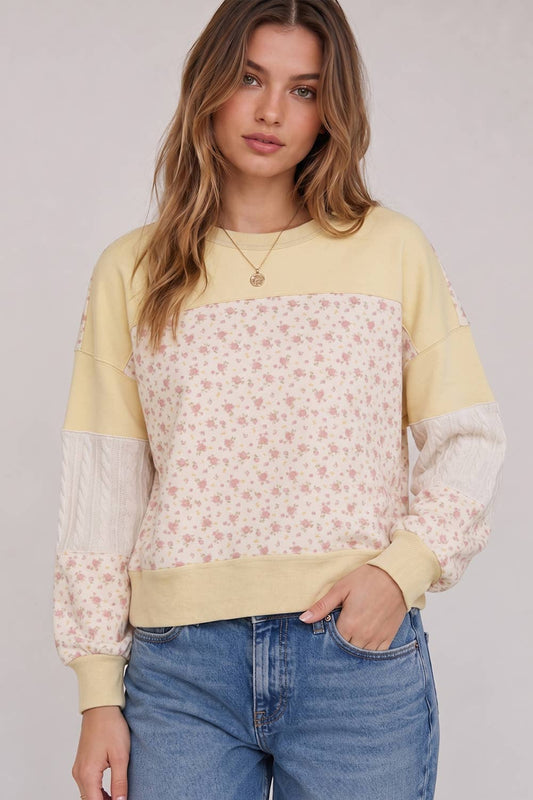 Floral Patchwork Contrast Sweatshirt