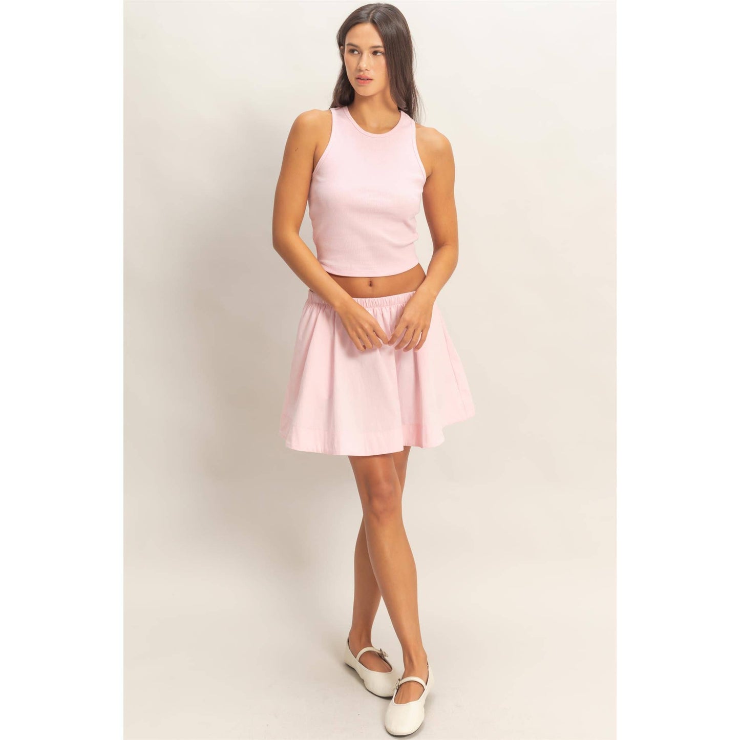 Sleeveless Ribbed Top And Skirt Set
