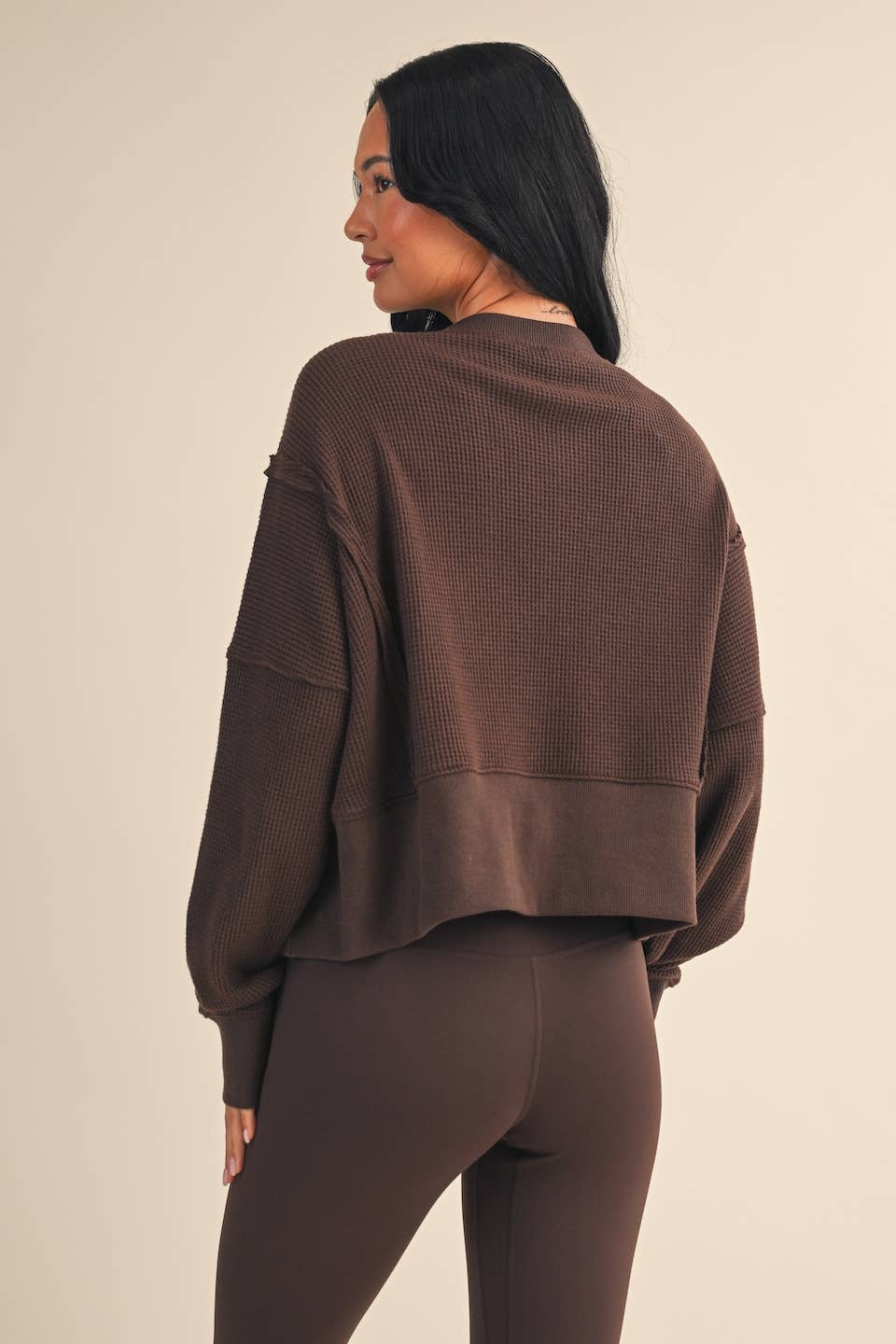 Waffle Knit Oversized Long Sleeve Top