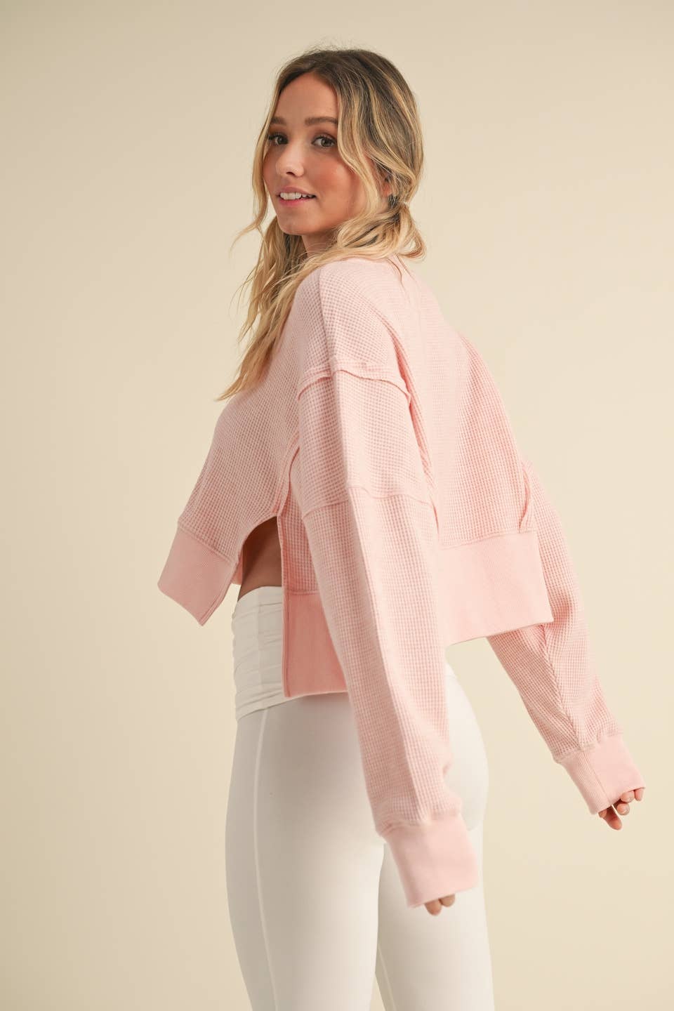 Waffle Knit Oversized Long Sleeve Top