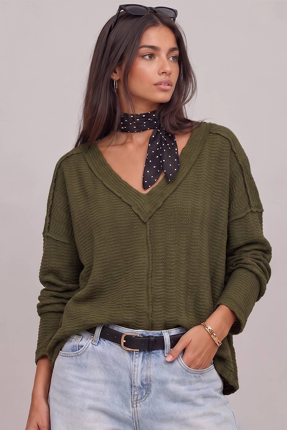 Open Weave V-Neck Top