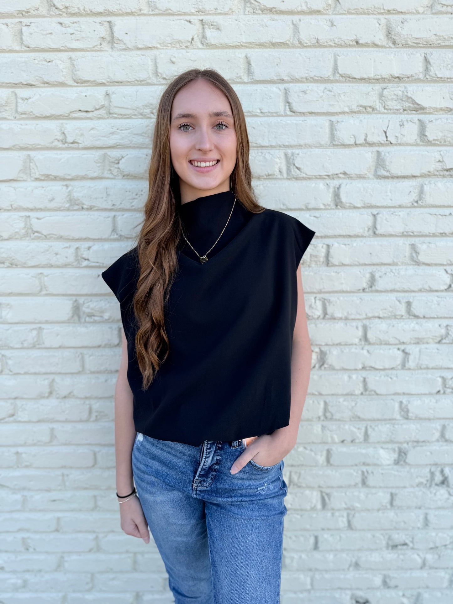Poppy Mock Neck Balloon Top