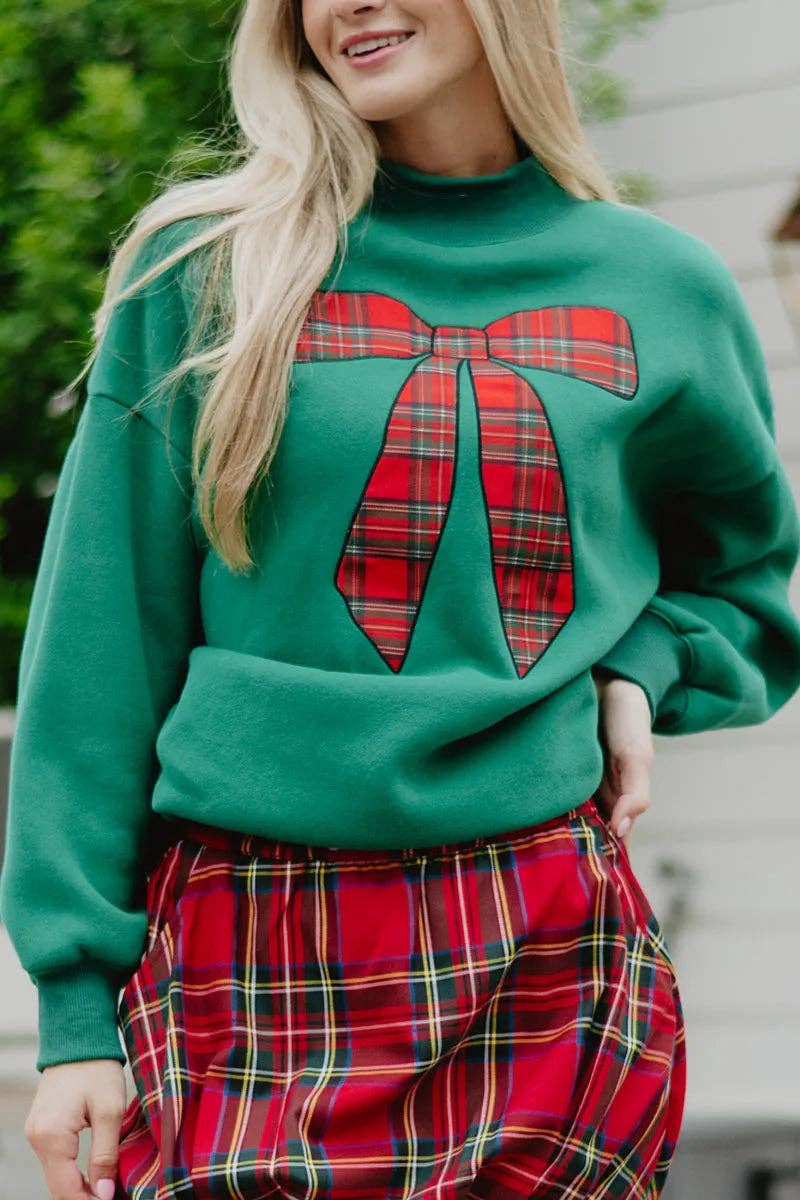 Red Plaid Bow Mockneck Sweatshirt