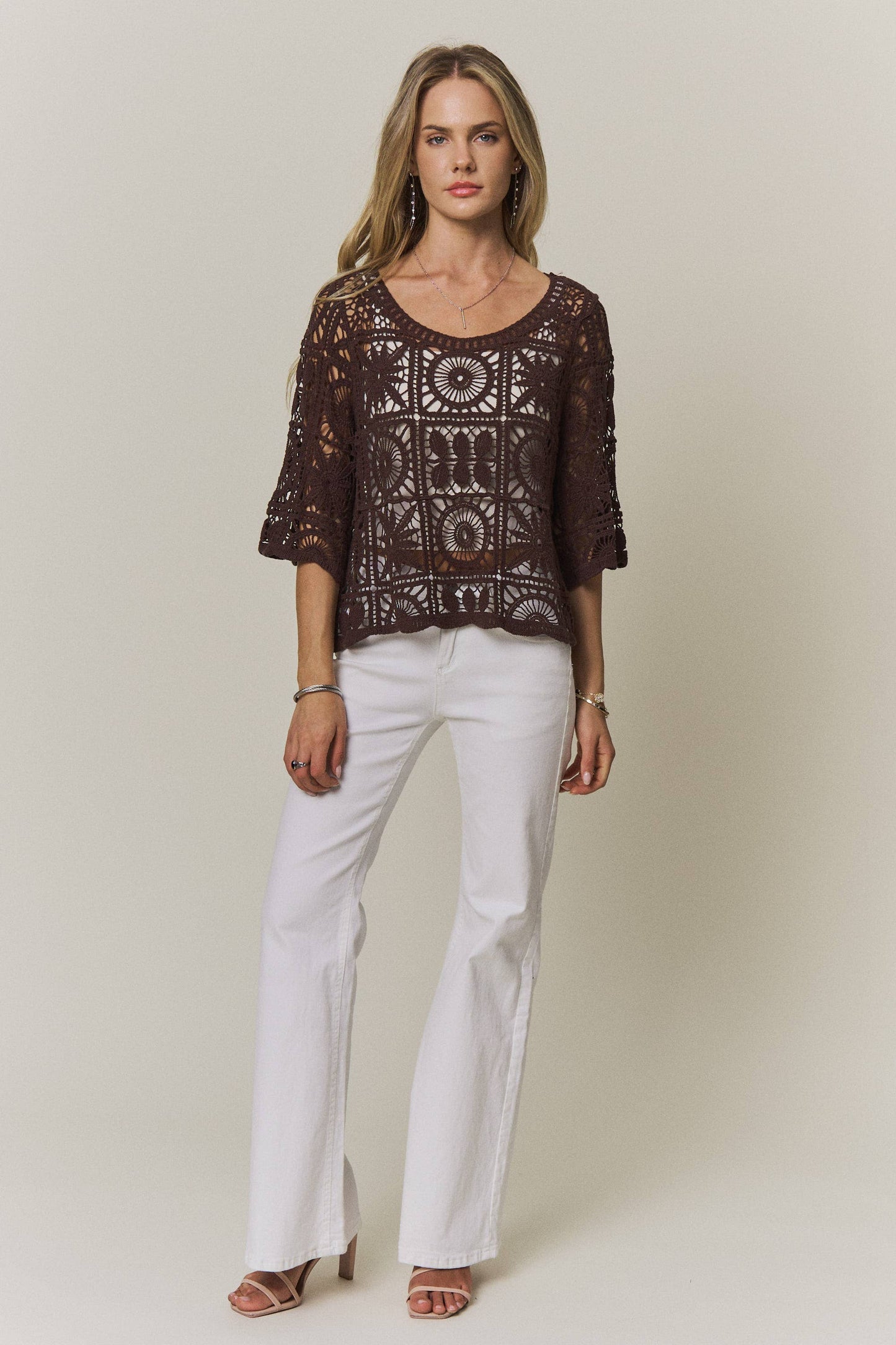 OPEN-KNIT SQUARE CROCHET TOP