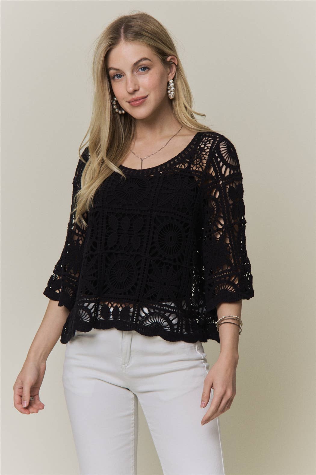 OPEN-KNIT SQUARE CROCHET TOP