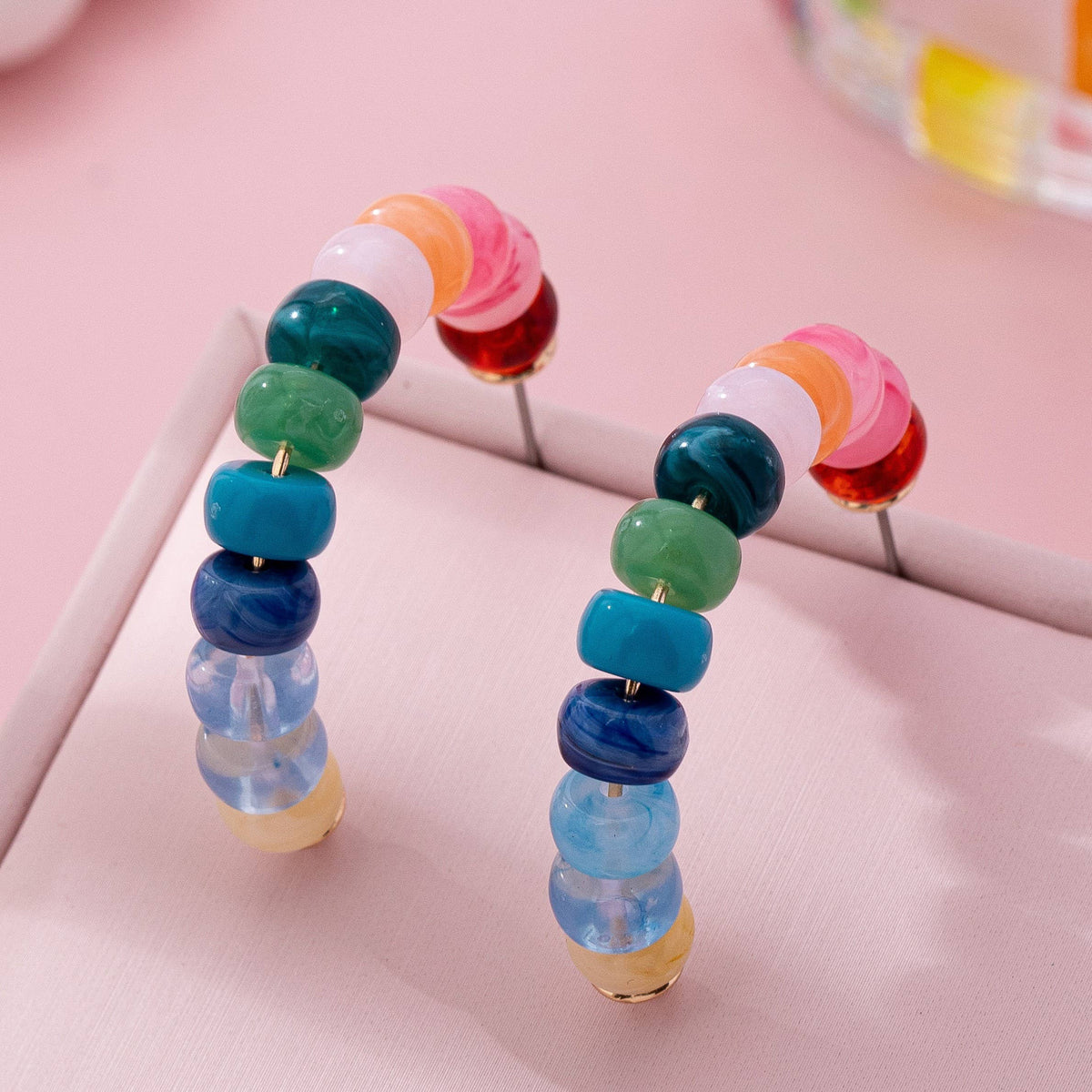 Rainbow Beaded Hoop Earrings