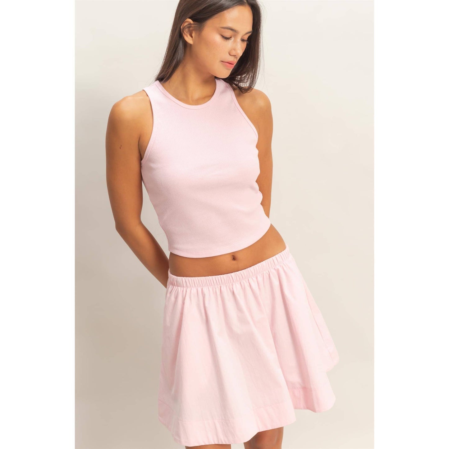 Sleeveless Ribbed Top And Skirt Set