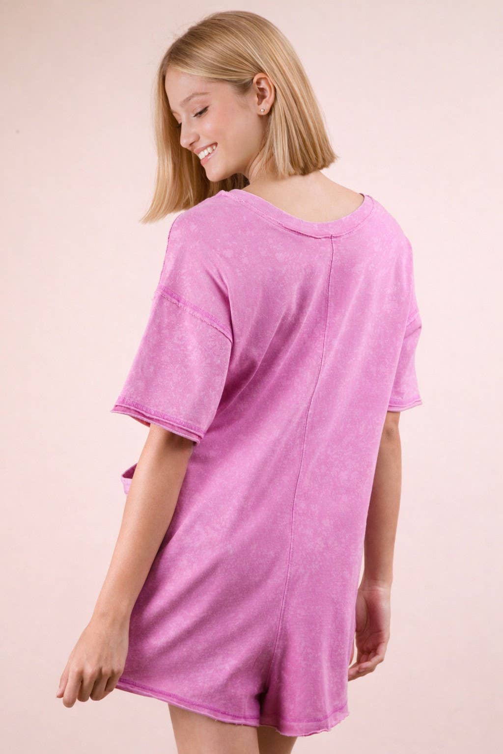 Mineral Washed Oversized Casual Knit Romper