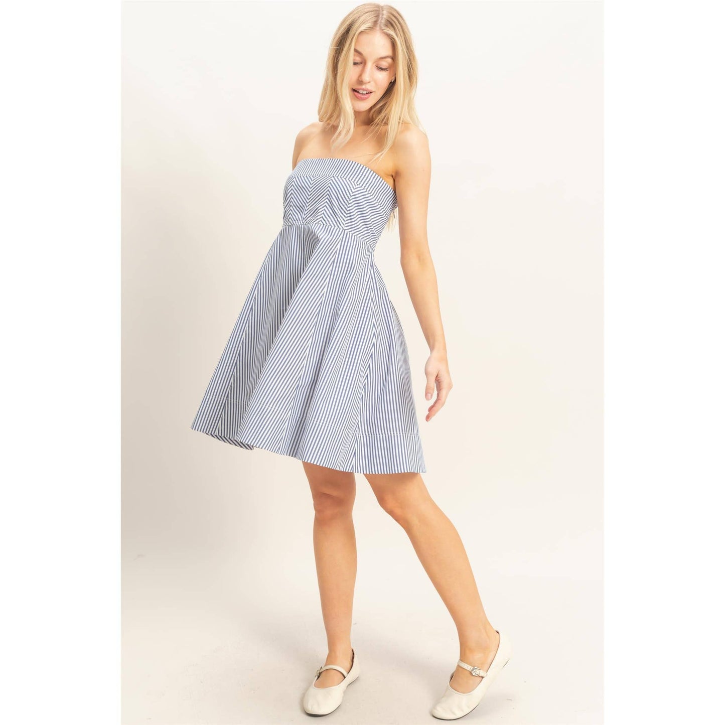 Striped Strapless A-Line Dress