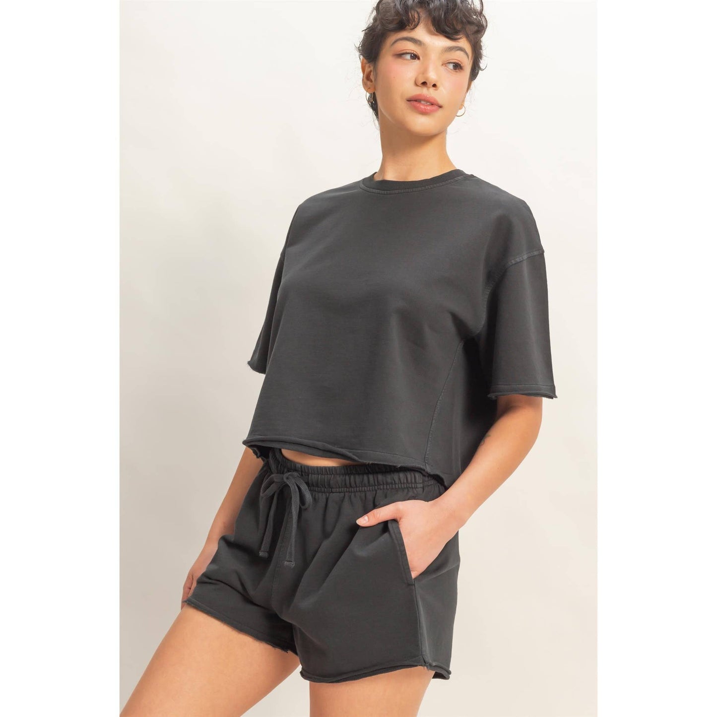 Short Sleeve Crew Neck Top And Shorts Set