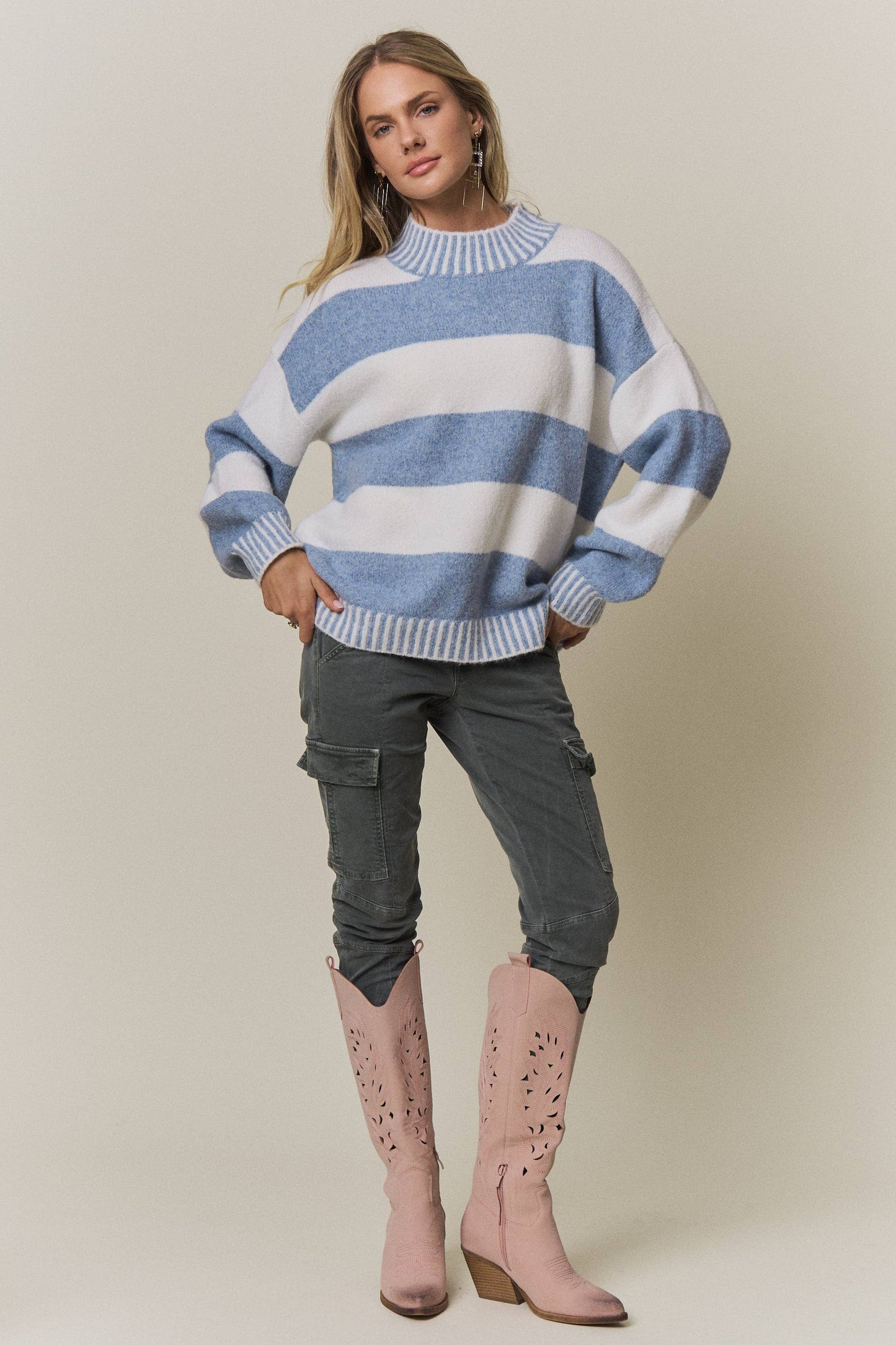 STRIPED MOCK NECK SWEATER