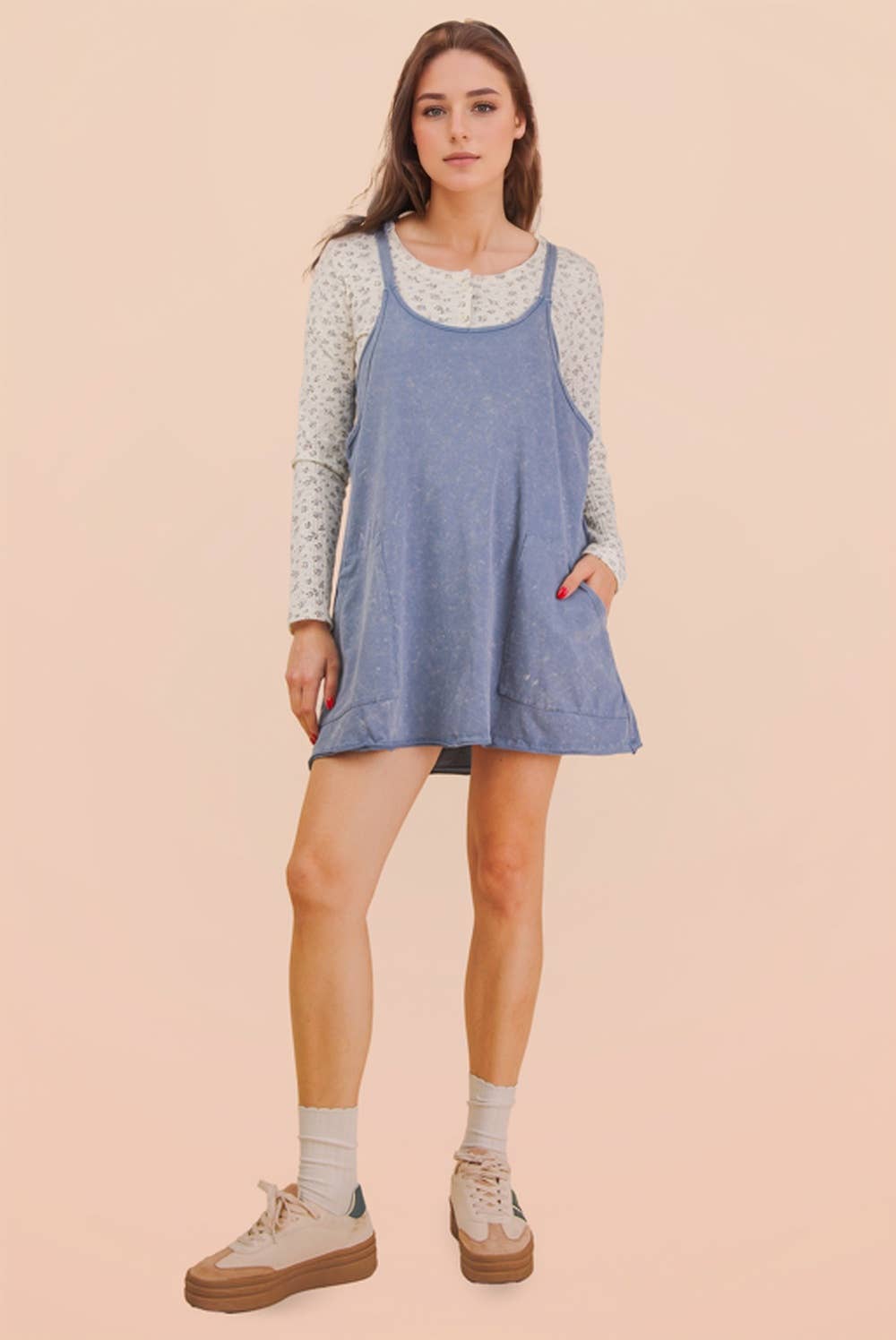 Mineral Washed Knit Mini Dress with Shorts Inside 