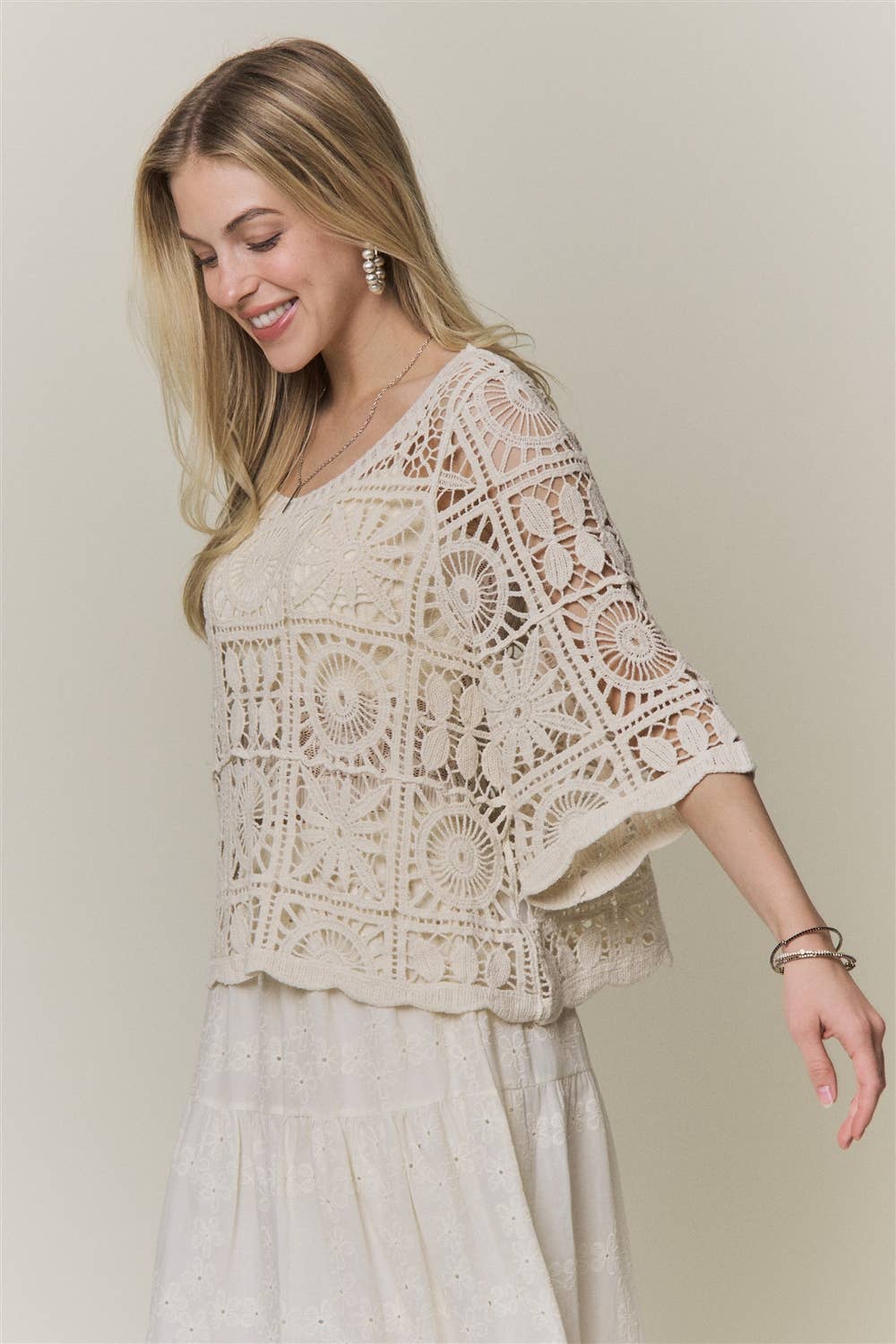OPEN-KNIT SQUARE CROCHET TOP