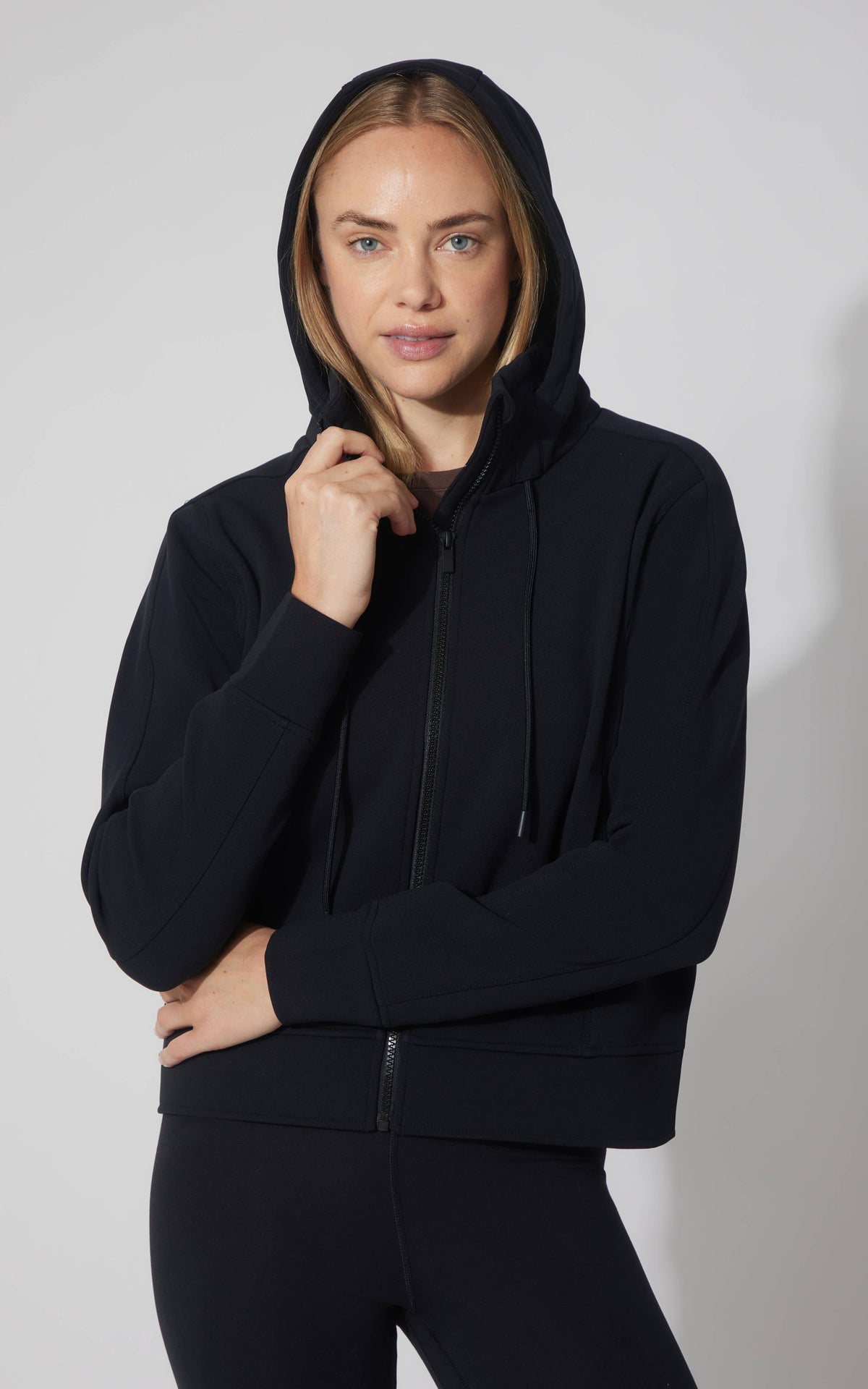 Women's Fleece Lined Full Zip Hoodie Jacket with Seam Design